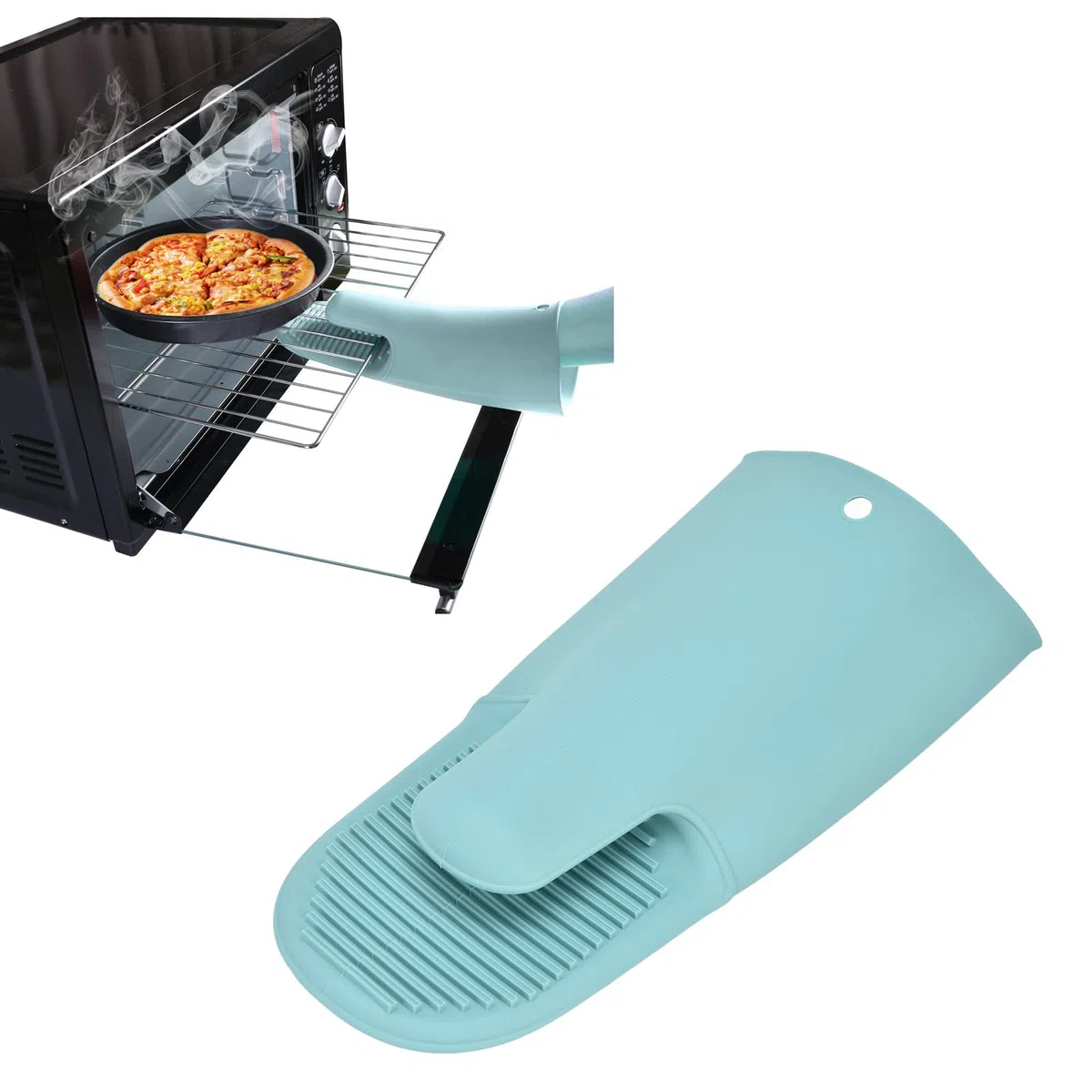 Guantes de Manopla para Horno, Manga Larga -40 ° C a 230 ° C Guantes Flexibles de Silicona con Aislamiento Térmico para Barbacoa para Cocina(Verde nórdico)