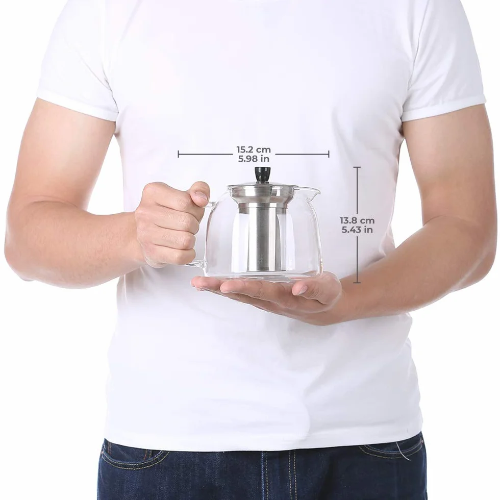 ecooe - Tetera de Cristal Con Infusor de 1000 ml, Transparente Resistente al Calor, Infusor Extraíble de Acero Inoxidable, Para Té Negro, Verde y Más