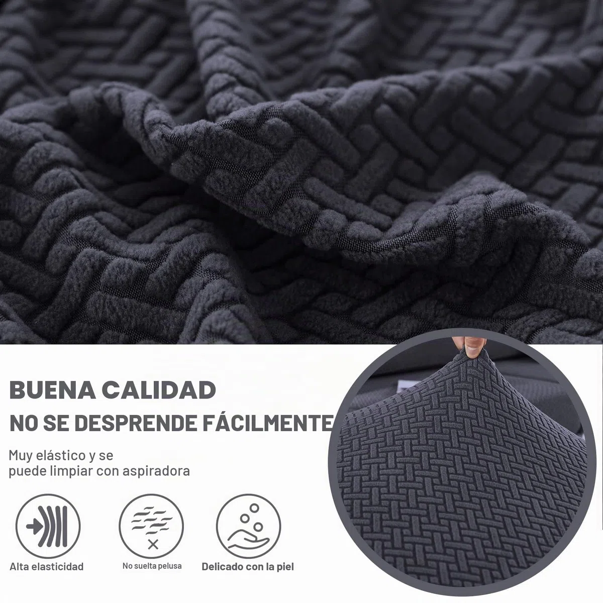 ShowyLive Fundas de Cojín Ajustables para Sofá 2 Plazas Protector de Cojín de Asiento de Tela de Poliéster de Alta Elasticidad (1 Articulo, Tejido Gris Oscuro)