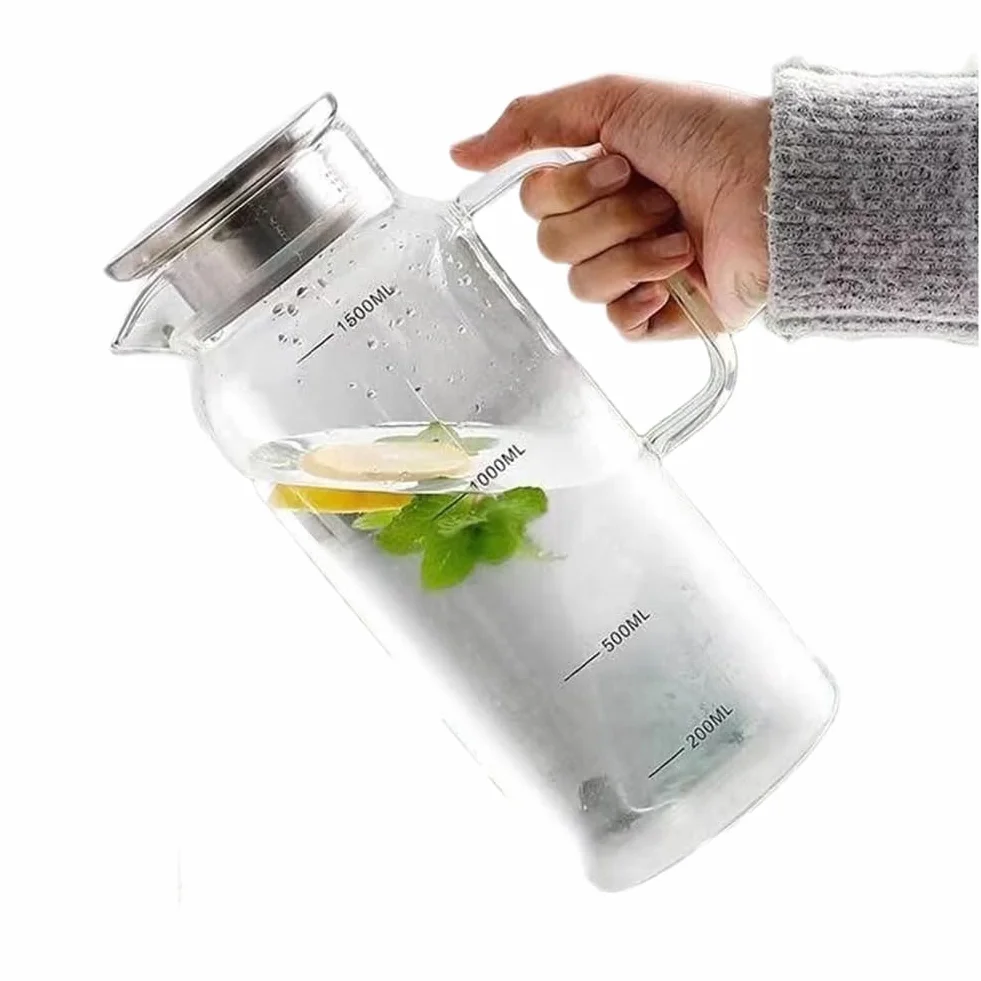 Jarra con Tapa y, Jarra de Vidrio para Agua Caliente/Fría, Jarra Grande para Té Helado, Café, Jugo y Bebidas Caseras.