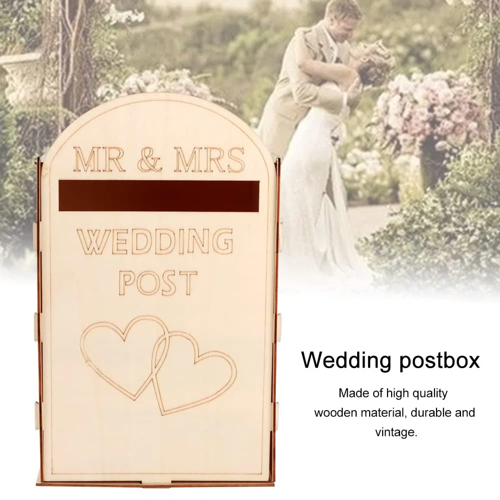 Buzón de madera para tarjetas de regalo de boda, caja rústica para decoración de bodas, estilo correo real, paquete plano, como se muestra en la imagen