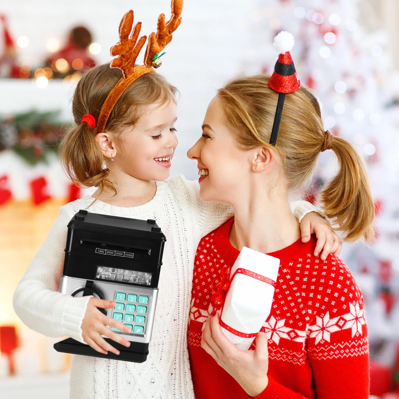 UCAMP Hucha electrónica para niños,Cajero Automático Digital con Contraseña y Recepción Automática de Dinero,Incluye 6 Pegatinas,Destornillador,Regalo para Niños y Niñas de 3 a 12 Años (Negro)