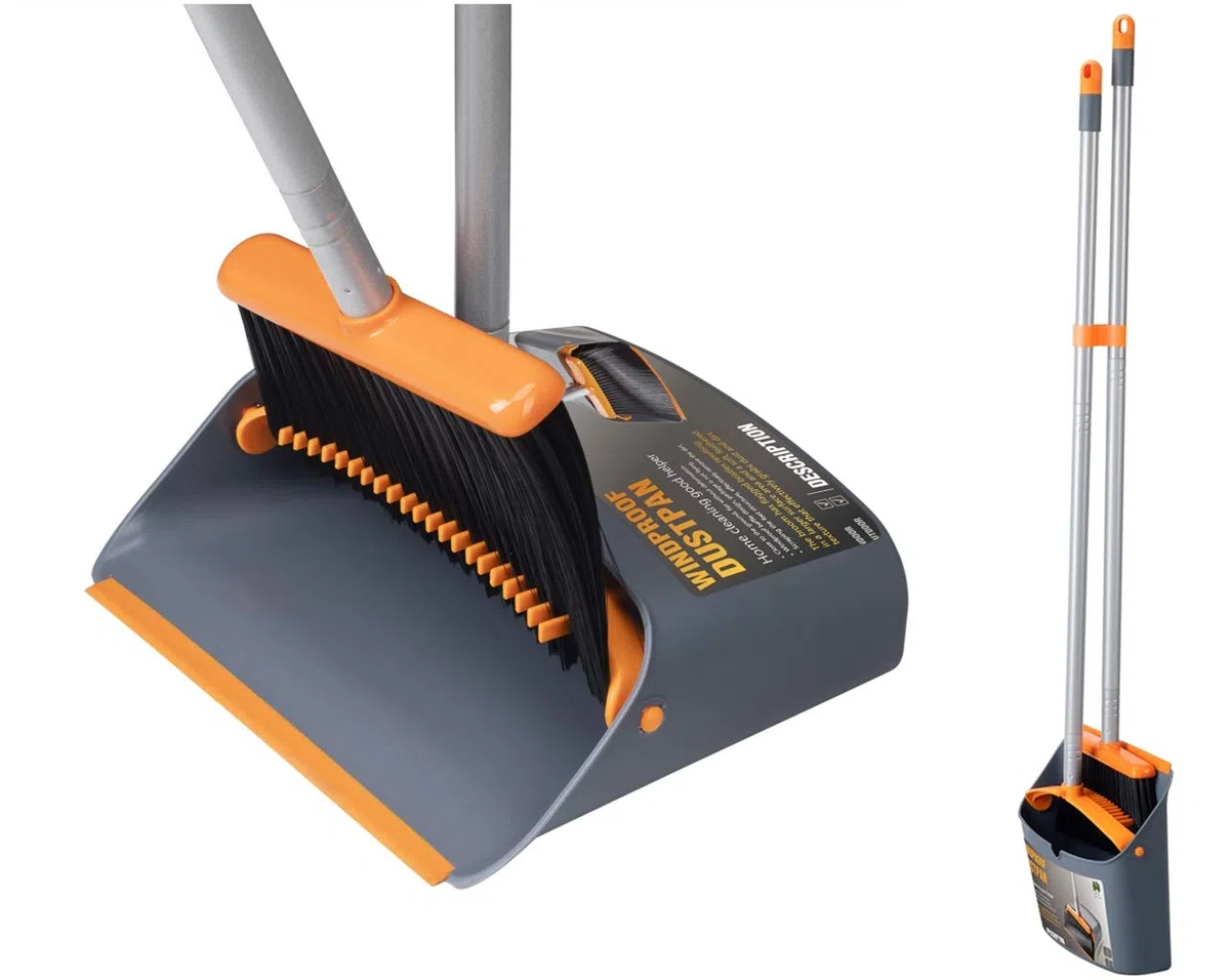 Escoba y recogedor, barredora y recogedora de Polvo Combinados con una manija Extensible de 137 cm de Largo para el Barrido de Limpieza del hogar, Naranja