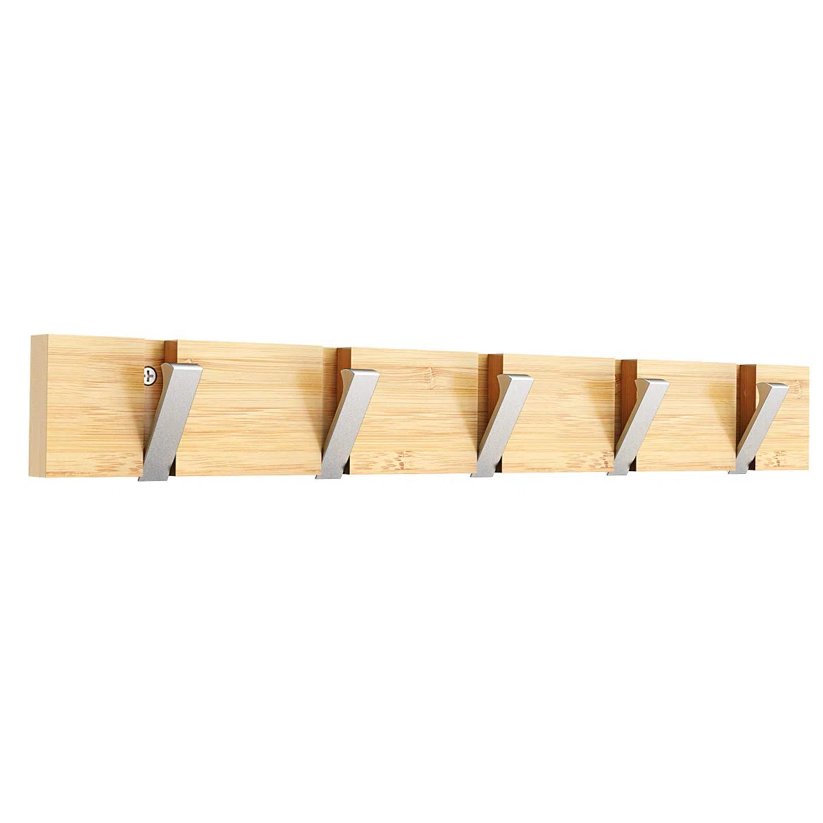 Colgador de ganchos de bambú para pared, 20 kg de peso máximo para colgar, tipo de gancho plegable plateado, Colgador de pared para ropa, abrigo, sombrero, color natural (5 ganchos)
