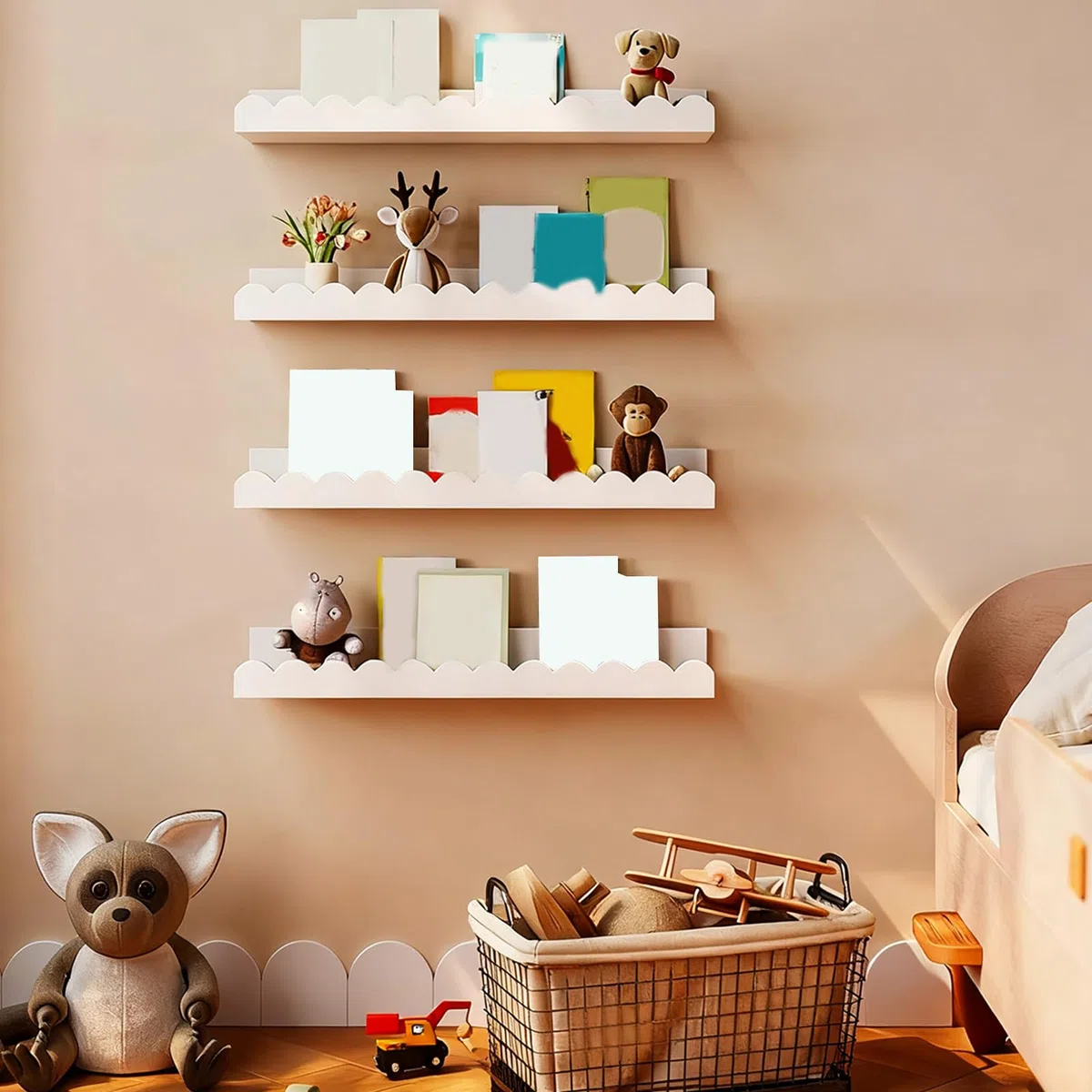 Estanterías Flotantes,2 Piezas Decoración De Almacenamiento De Pared con Diseño Ondulado | Estante Flotante para Libros de Madera - para Dormitorio Baño Habitación Infantil Sala De Juegos