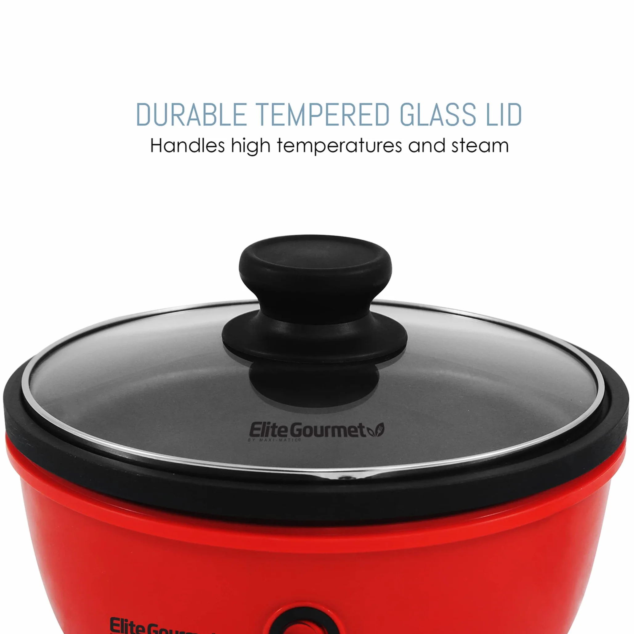 Elite Gourmet EGL-6101 Personal Sartén eléctrica antiadherente para salteados con tapa de cristal templado, calentamiento rápido, 650 vatios, rojo