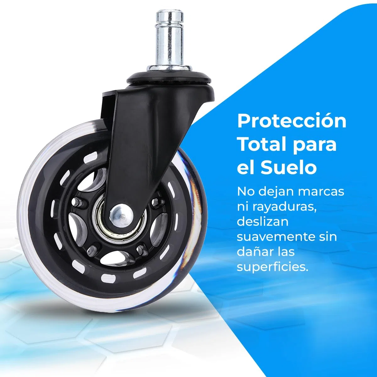 NK Ruedas para Sillas de Oficina 11 mm x 22 mm Negro - Aptras para todos los suelos, Sillas Giratorias, No Marcas, Pack de Repuesto, Max 250kg