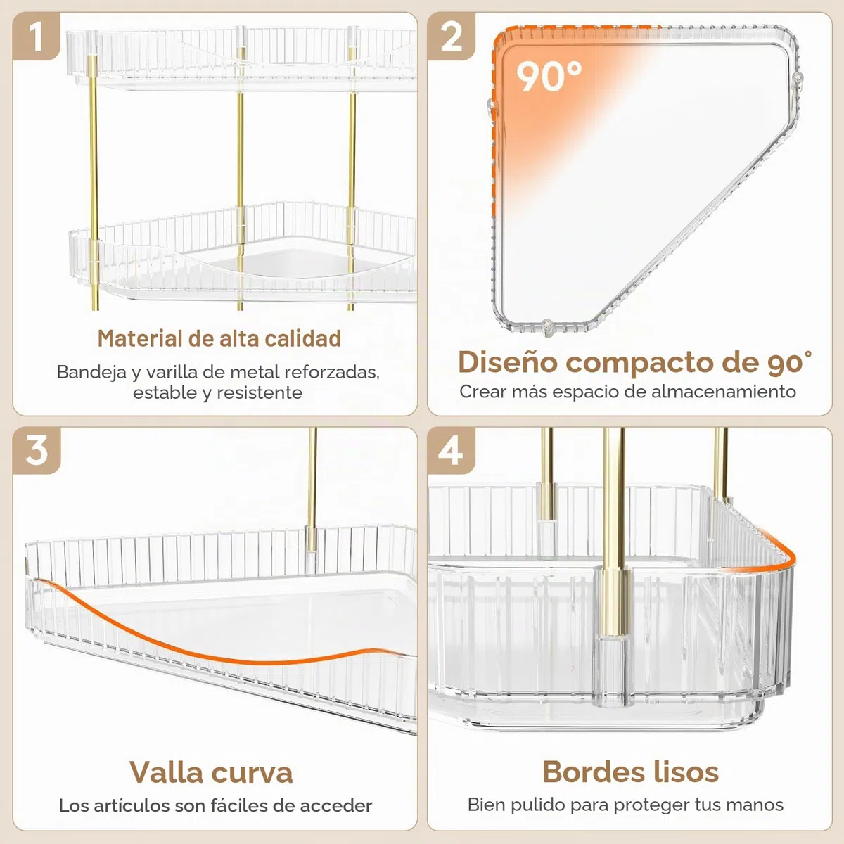 Lifewit Organizador de 2 Niveles para Encimera de Baño, Organizador de Plástico para Maquillaje y Cuidado de la Piel, Bandeja y Estante para Cosméticos en Dormitorio, Tocador, Cocina (Transparente)