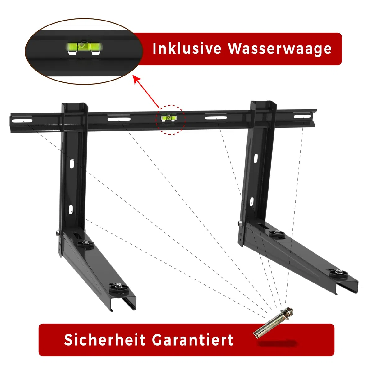 Soporte de pared universal para aire acondicionado exterior 550 mm 9000 – 36000 BTU hasta 160 kg, consola de pared para aire acondicionado split y bomba de calor, resistente y estable