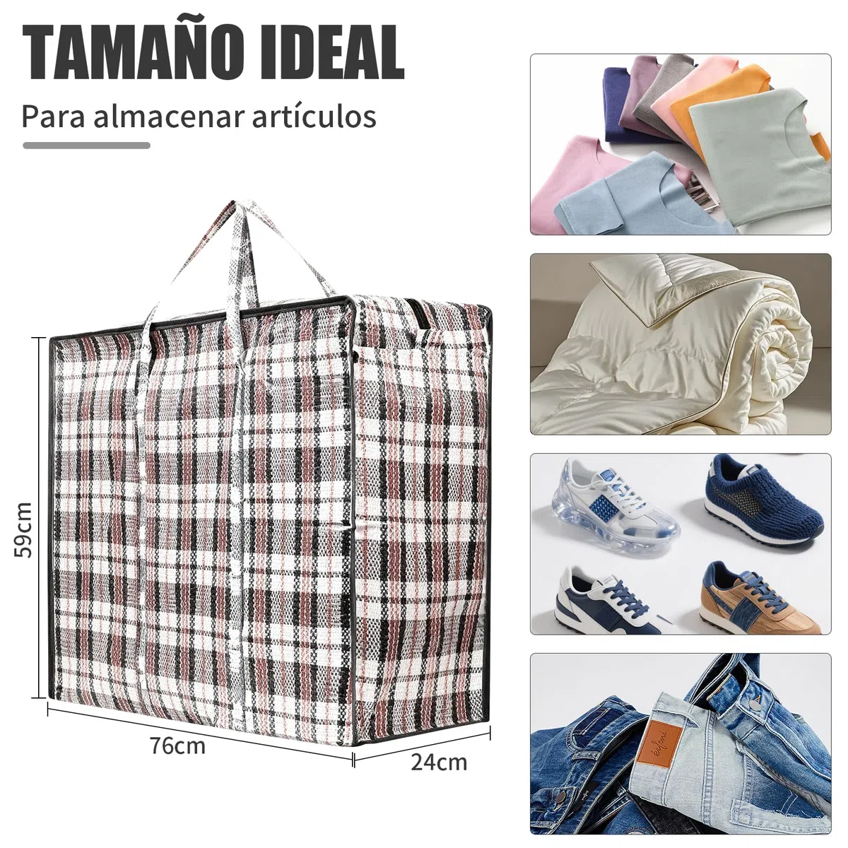 PACK8 Bolsa de Rafia GRANDE para Mudanza y Almacenaje 76x59x24 cm – Reutilizable, Impermeable, con Cremallera y Asas Resistentes
