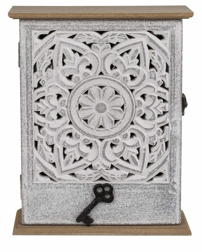 OOTB - Caja para Llaves de Madera con Puerta, decoración de Flores Blancas, 20 x 26,5 cm