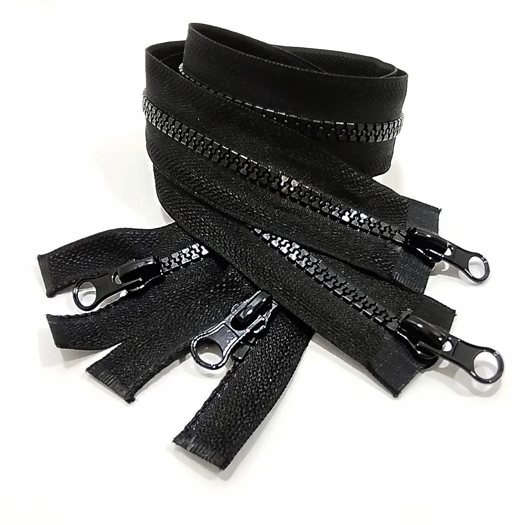 2 cremalleras de plástico de doble apertura, disponibles en diferentes tamaños, malla 5 #, cremallera para la costura, cremallera inyectada, (negro, 2 unidades-70 cm)