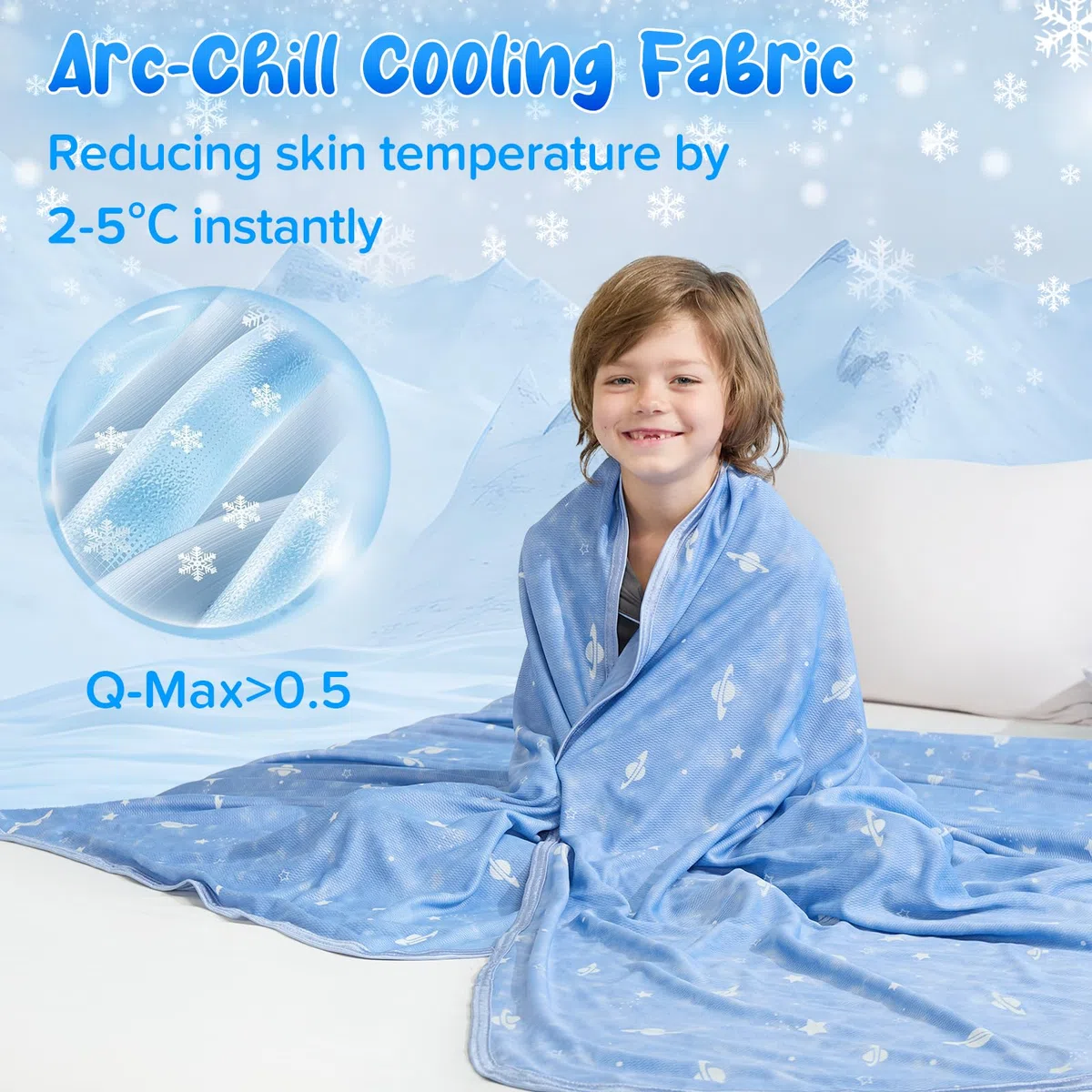Elegear Manta de Enfriamiento, Manta Que Brilla en La Oscuridad，Niños y Niñas de Regalo de Cumpleaños, La Piel Fresca y Amigable es Adecuada para Niños, El Suave Y Transpirable, Astronave,130×170 cm