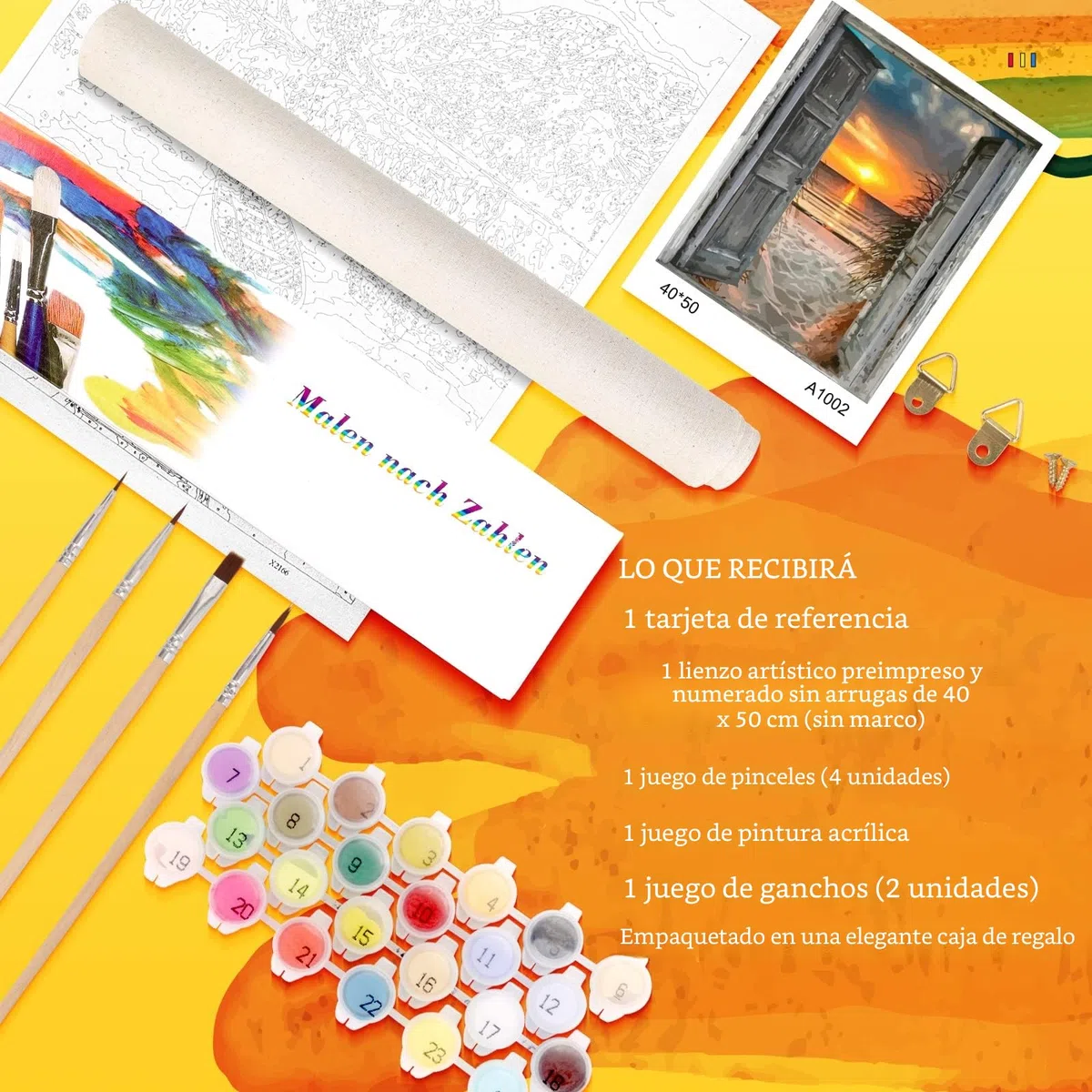 Hjjdiyes Pintura por números para adultos, puesta de sol en el mar. Kit de manualidades de pintura al óleo con lienzo sin arrugas, pinceles y pintura acrílica. Paisaje, para regalo, 40 x 50 cm