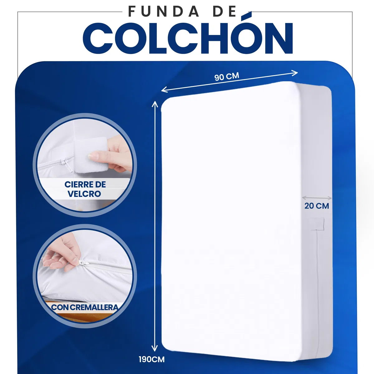 Utopia Bedding Funda de Colchón Impermeable (90 x 190 x 20 cm), Protector de Colchón con Cremallera, Antiácaros y Chinches Cubre Colchon, Blanco