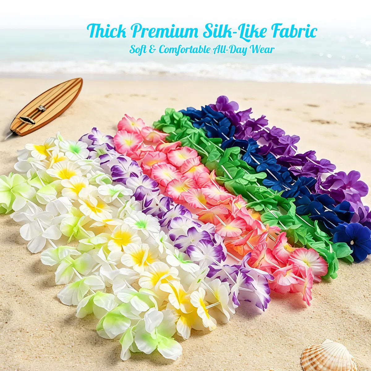 60 Piezas Collares Hawaianos, Collar de Flores Tropicales Lei, Hawaiano Guirnalda de Flores Artificiales Hawai, Decoración para Cumpleaños Luau en la Playa, Suministros para Fiestas