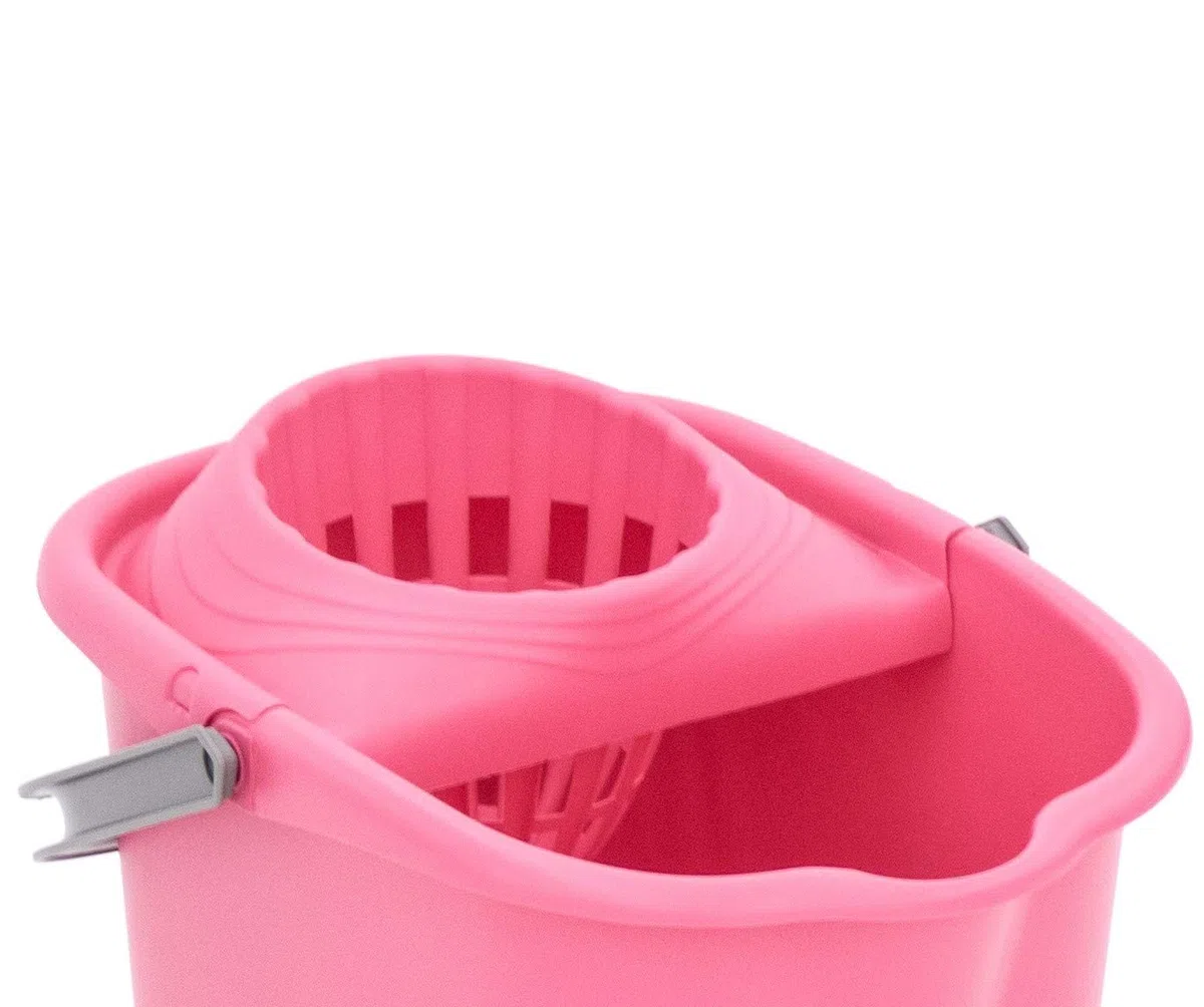 Smart-T-Haus Cubo Rectangular 16 L con Ruedas + Escurridor, Rosa, 39x29x35,5 cms
