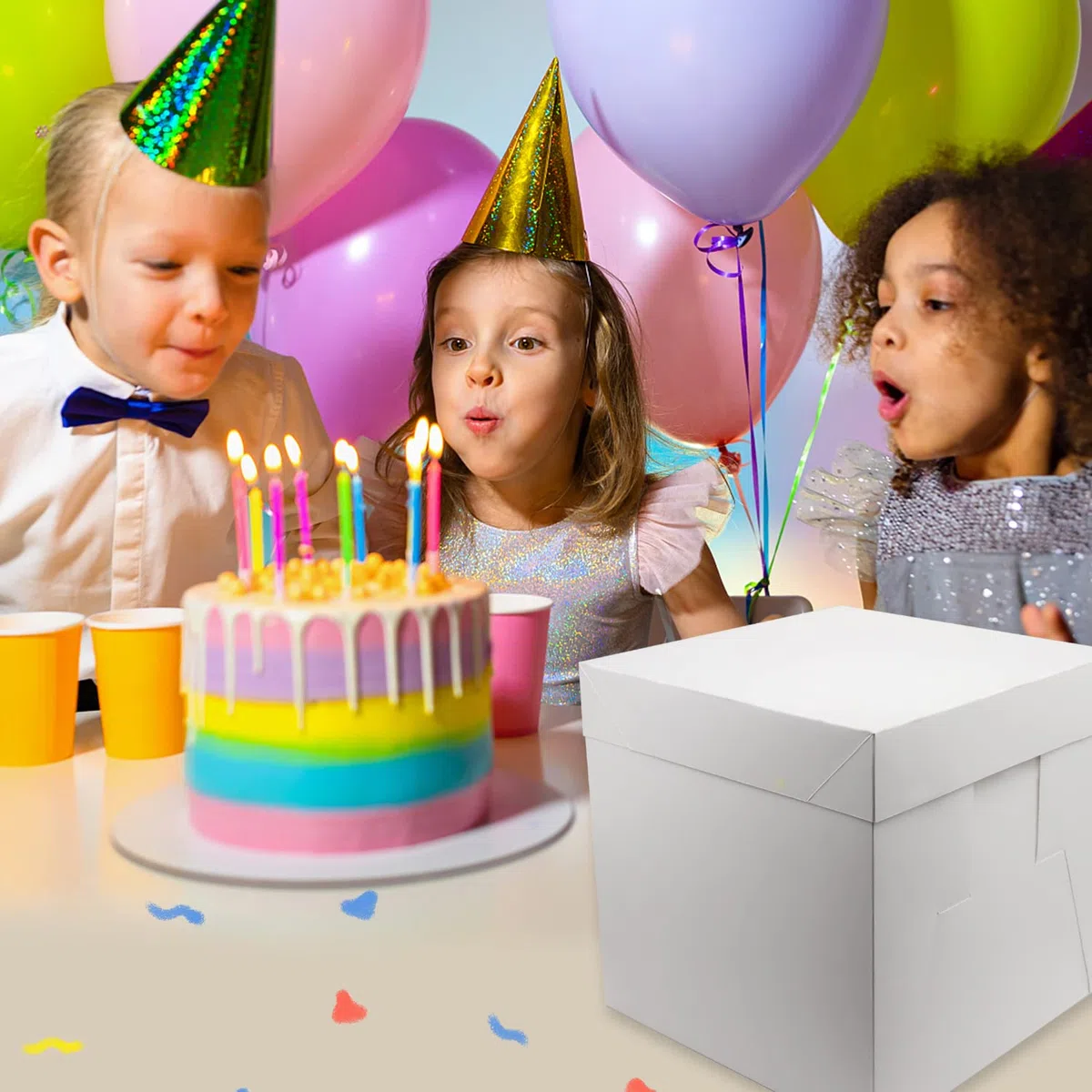 2 cajas para tartas de 30 x 30 x 30 cm con tabla para tartas escalonadas, cartón blanco