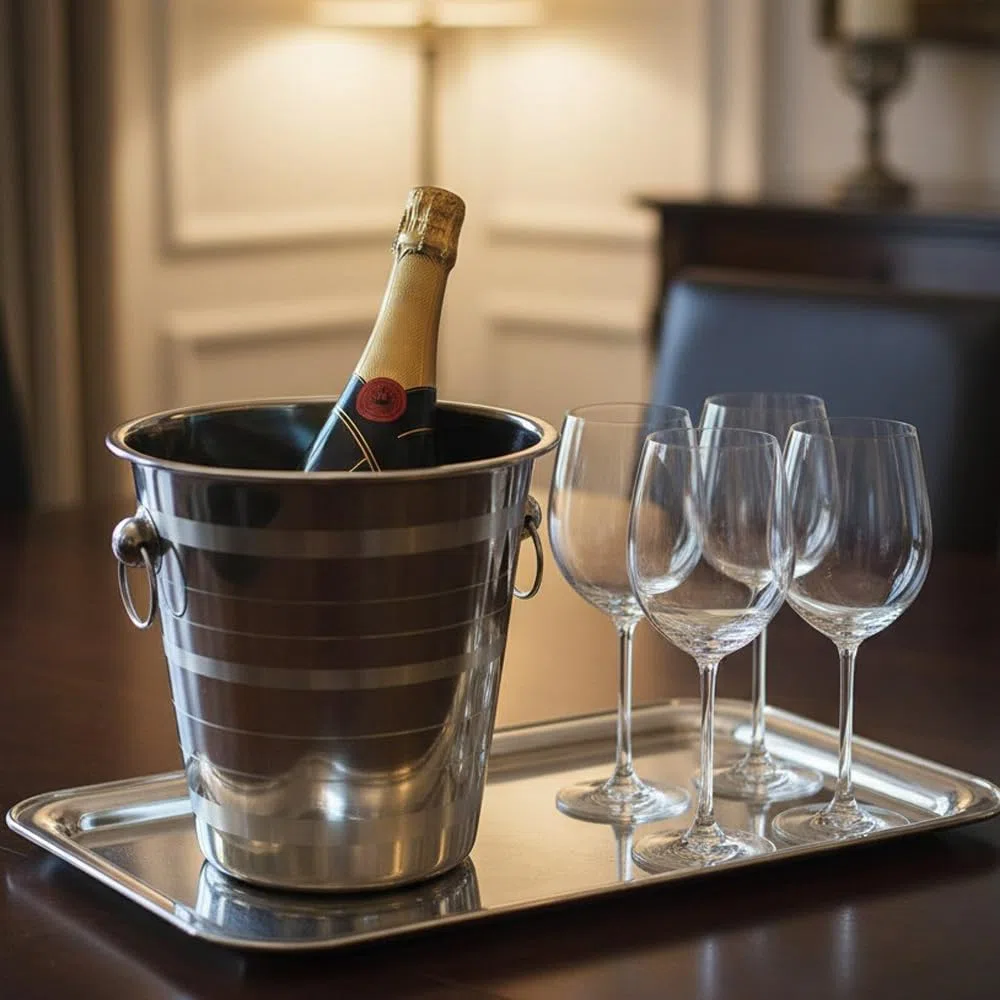 Champanera con Asas - Cubitera de Vino - Cubo de Champán con Asas - Cubo Enfriador de Bebidas - Cubitera de Acero Inoxidable