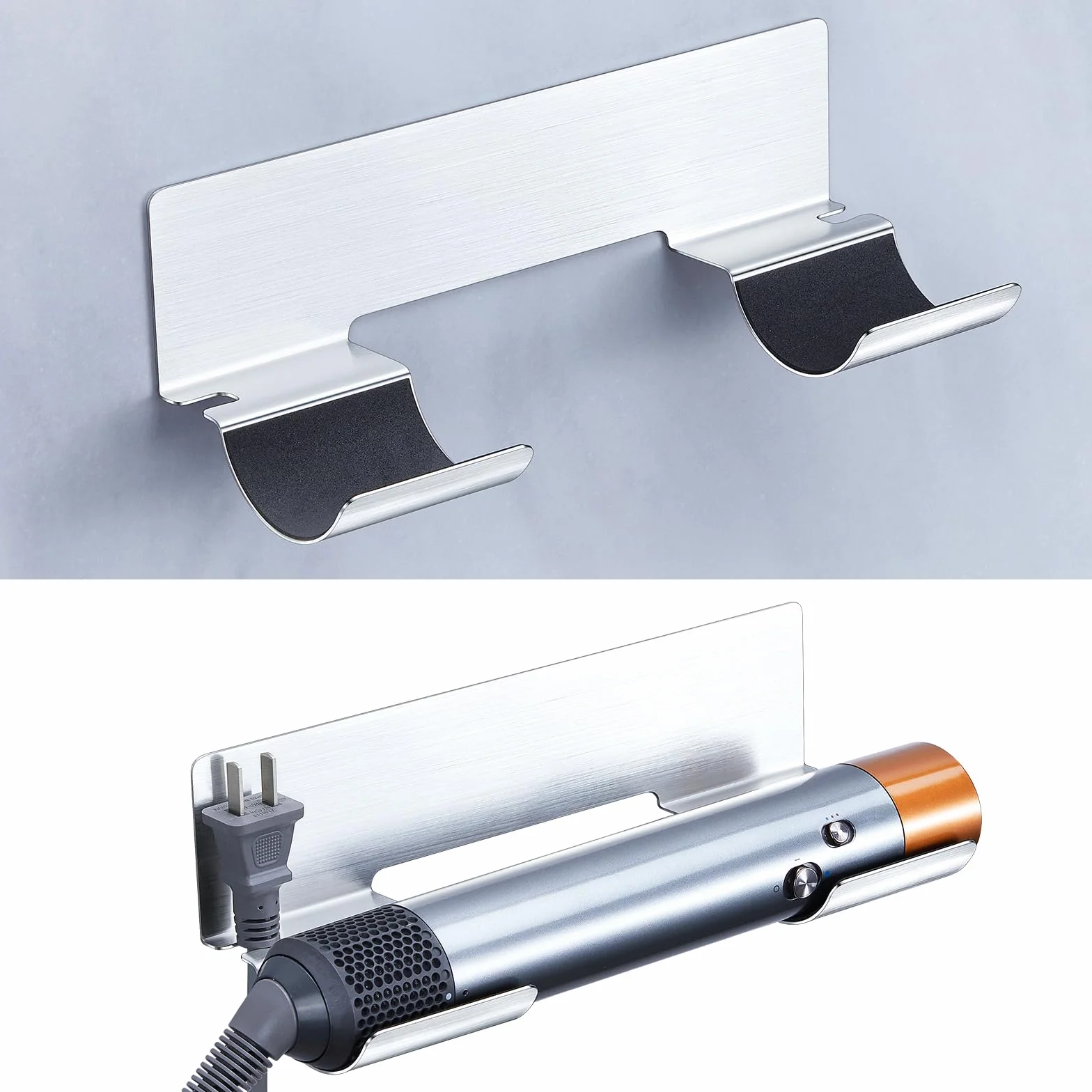 Soporte para Secador y Plancha de Pelo de Pared, Sin Taladrar, para Rizadores y Alisadores, Plata