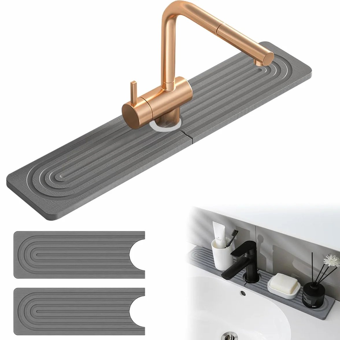Zykra Alfombrilla Fregadero Cocina 45x10cm Protector Mueble Fregadero de Diatomita, Piedra Diatomita Cocina, Piedra Absorbente Cocinai, Bandeja de Secado de Diatomit para Cocinai y Baño