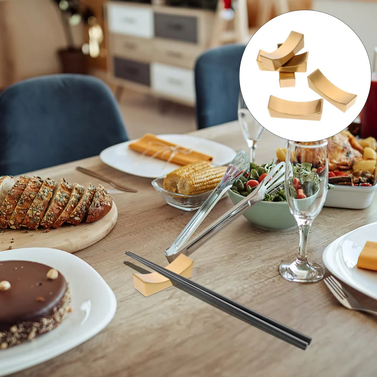 5 Piezas Soportes para Palillos De Acero Inoxidable Dorados Reposapalillos Multifuncional para Cucharas Y Tenedores Organizador Compacto para Mesa Y Cocina
