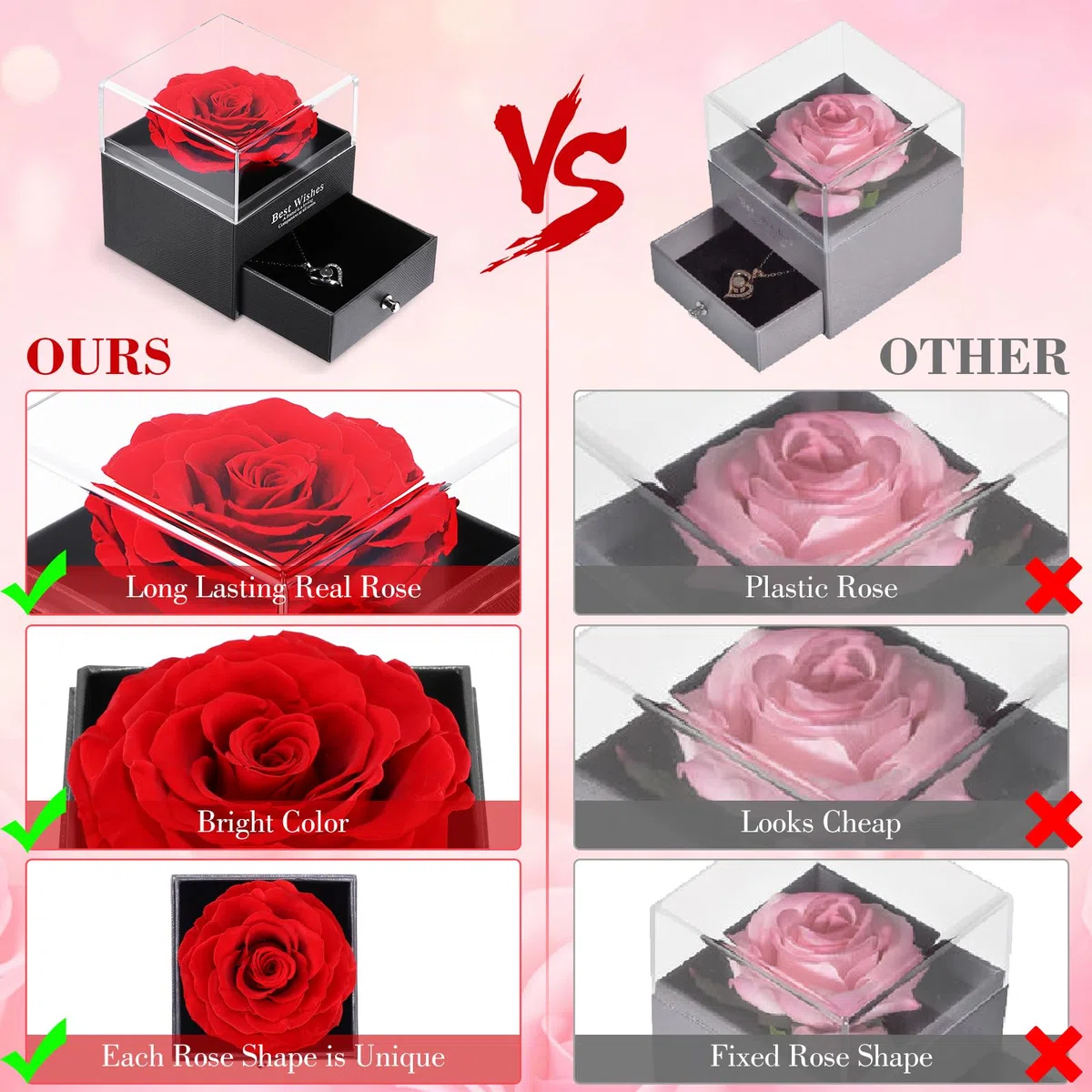 ALLOMN Rosas regalos para mujeres, mamá, novia, rosa real eterna conservada, rosas infinitas, caja de regalo con I Love You pulsera para el día de la madre, cumpleaños, día de San Valentín
