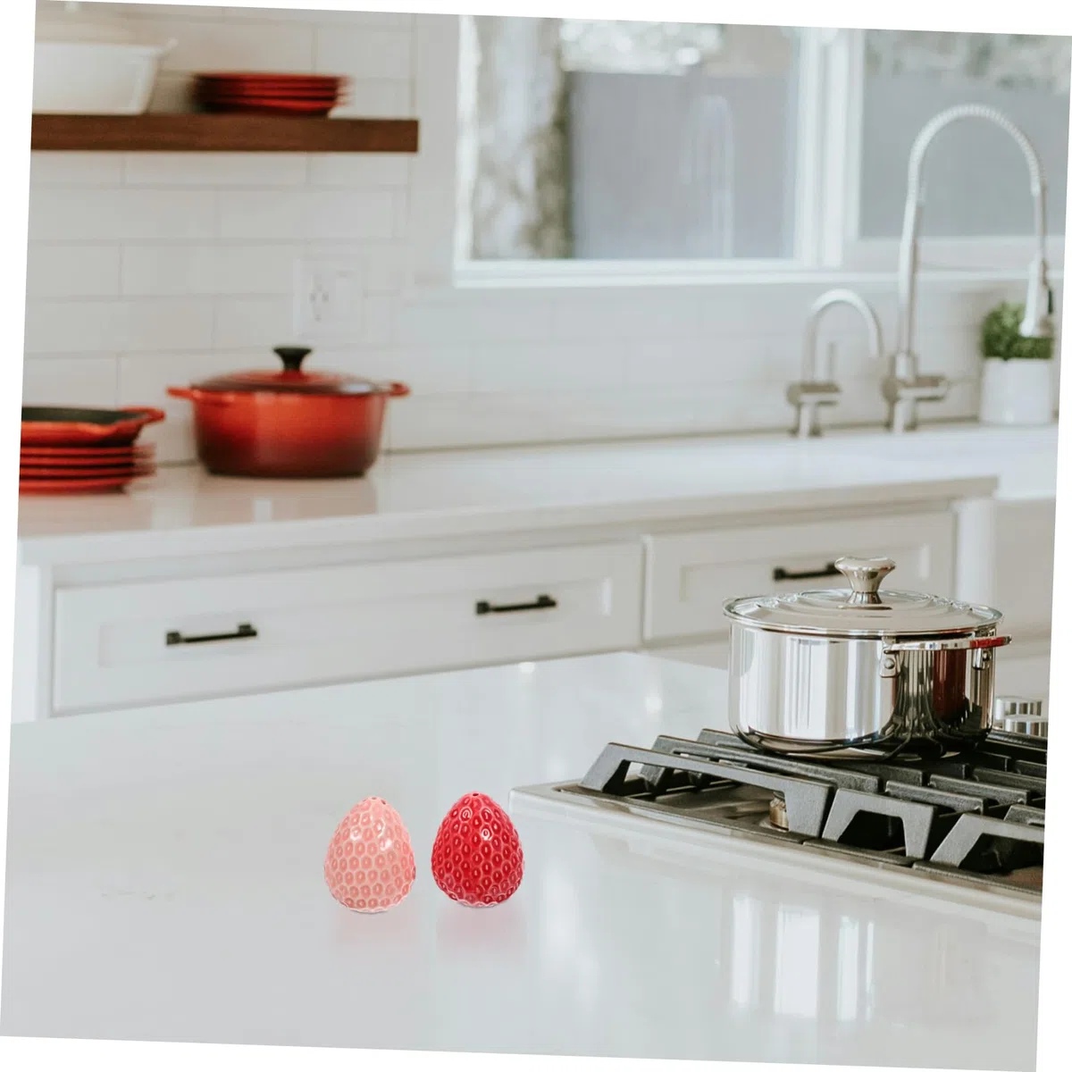 2piezas Botellas De Especias Cerámicas Diseño De Fresa Salero y Pimentero Decorativos Para Cocina Accesorio Creativo y Funcional Para Hogar y Restaurantes