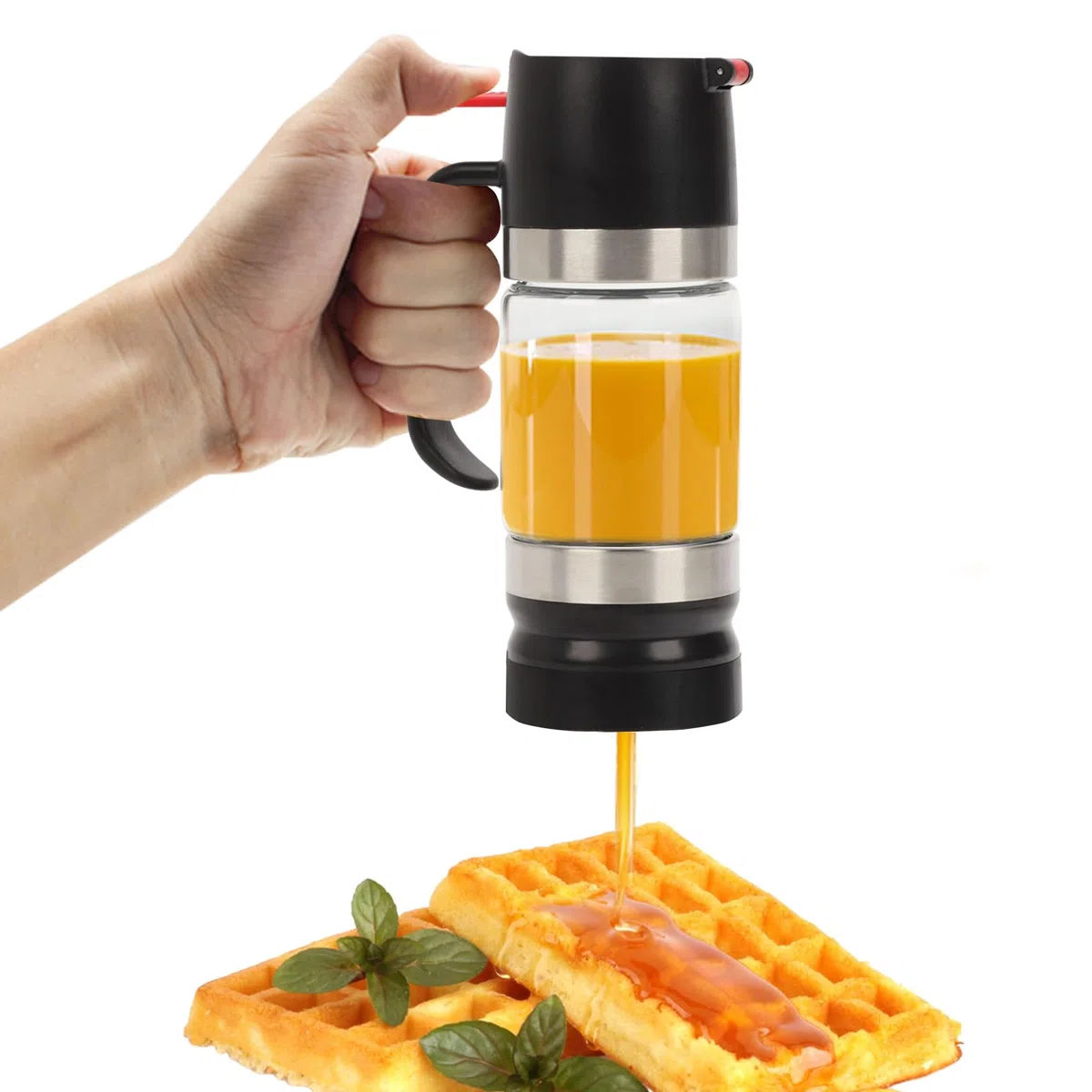 Dispensador de Miel Antigoteo, Tarro para Miel de 10,65oz, Tapas Superior E Inferior Extraíbles, Dispensador Miel que Mantiene la Miel Fresca, Accesorio de Cocina para Guardar Miel y Jarabe (Negro)