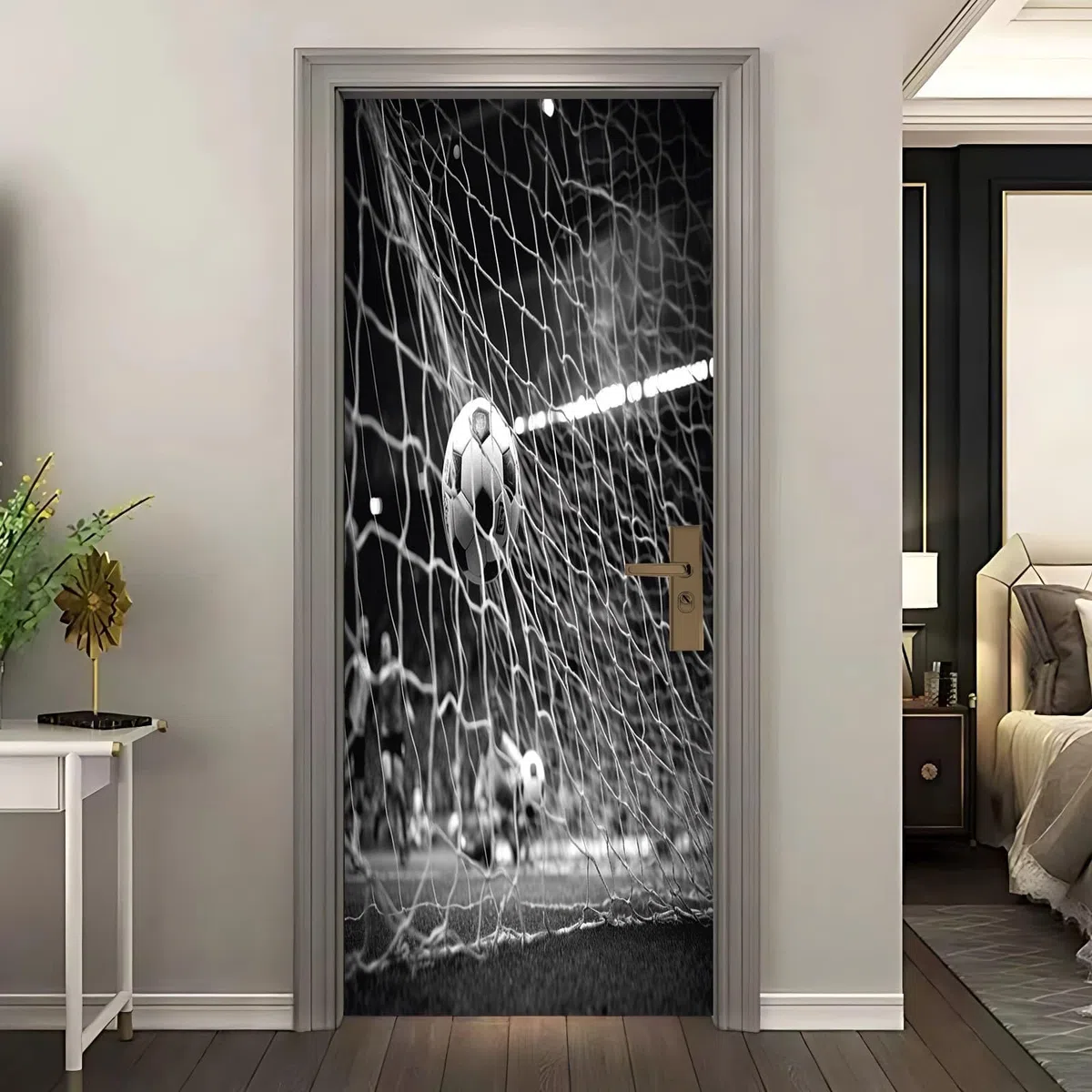 Autoadhesivo Pegatinas Para Puertas 77x200 cm Deportes FúTbol Campo De FúTbol Pegatinas Impermeables, Negro 3D Vinilos Pegatina para Puertas DecoracióN Del Hogar BañO u Oficina