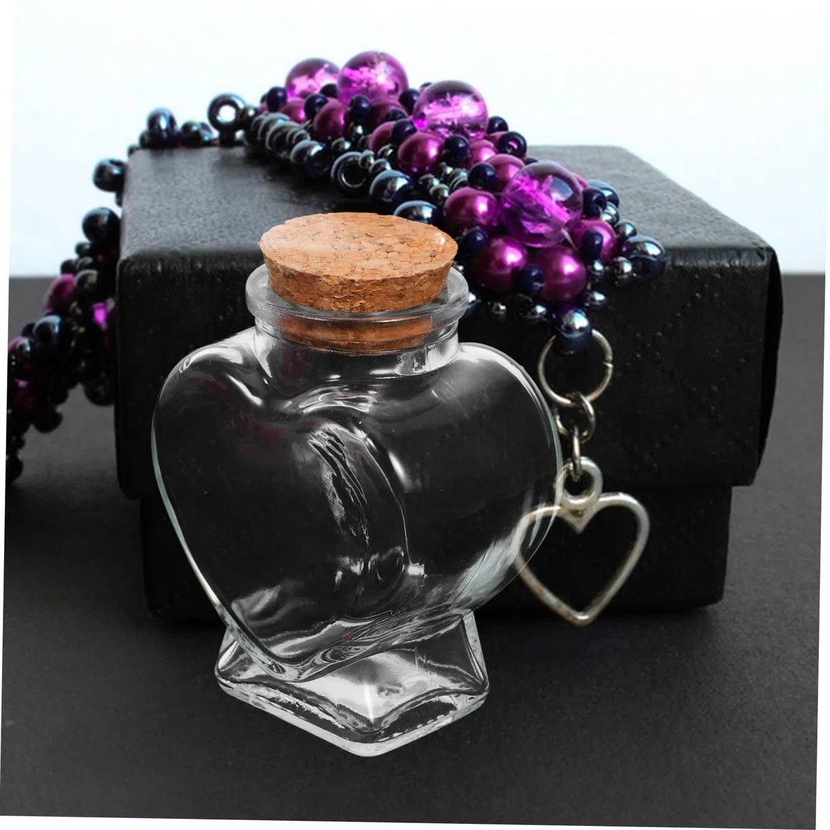 INOOMP Juego de 4 Botellas Deseos Transparentes Forma de Corazón de Vidrio y Tapón de Madera, Fáciles de Transportar Decoración DIY