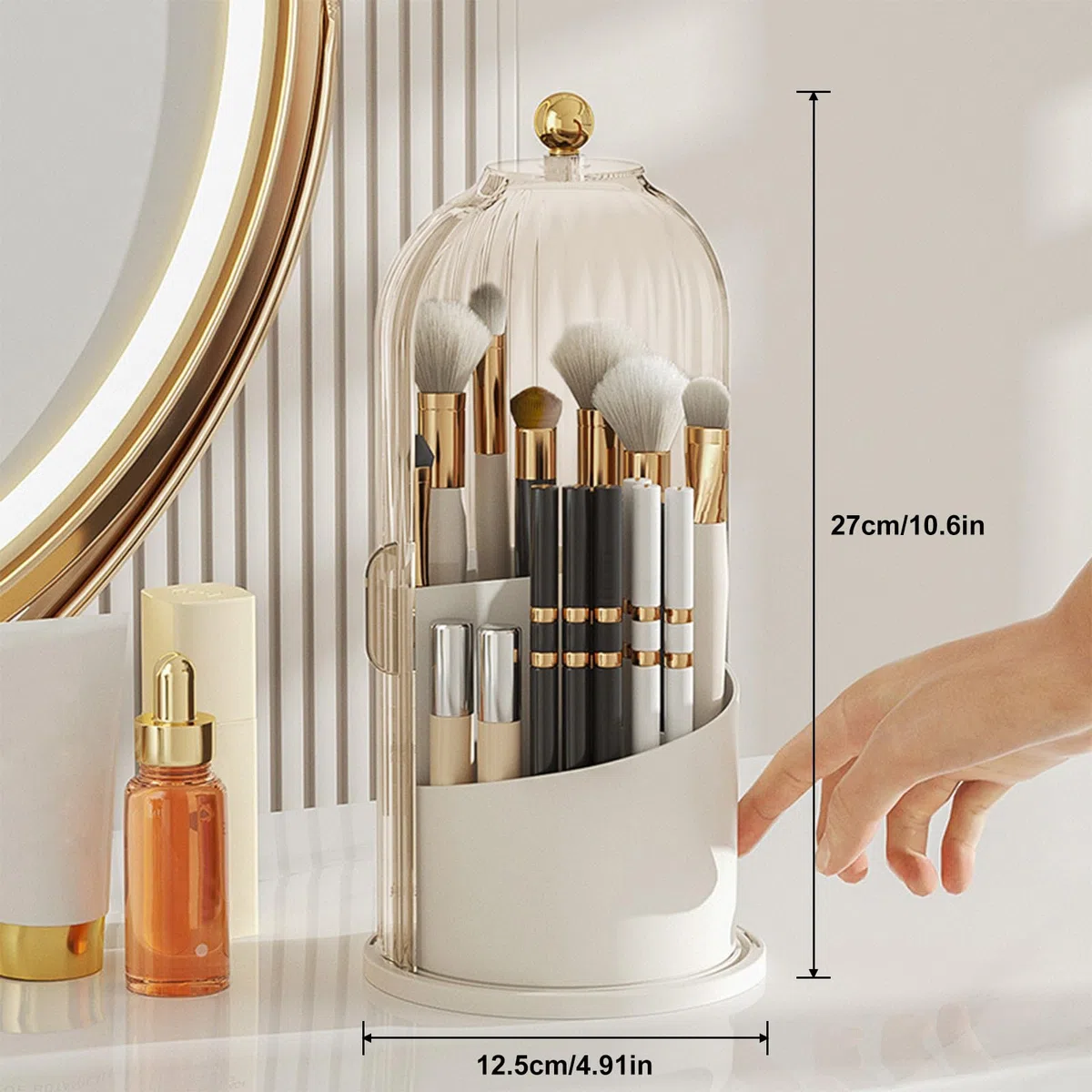 Organizador De Maquillaje, Giratorio De 360 Grados, A Prueba De Polvo, Organizador De Brochas Con Tapa Para Tocador