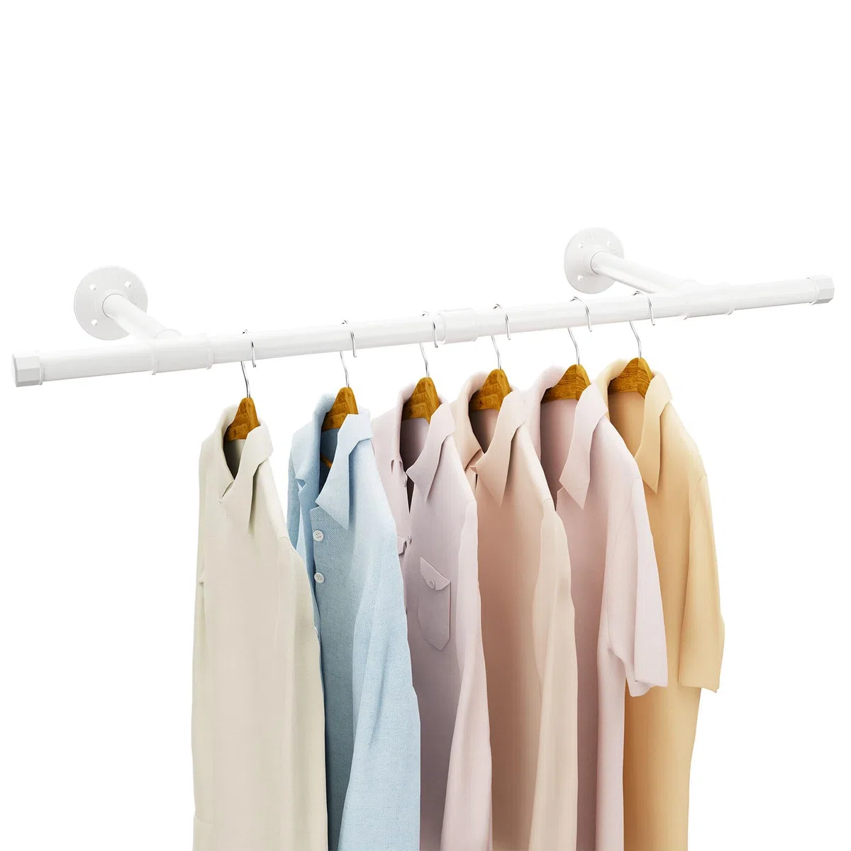 IBUYKE Perchero industrial para ropa, 94 cm, montado en la pared, barra de armario colgante que ahorra espacio, barra de ropa multiusos resistente para armario y lavandería, color blanco TYJ006W