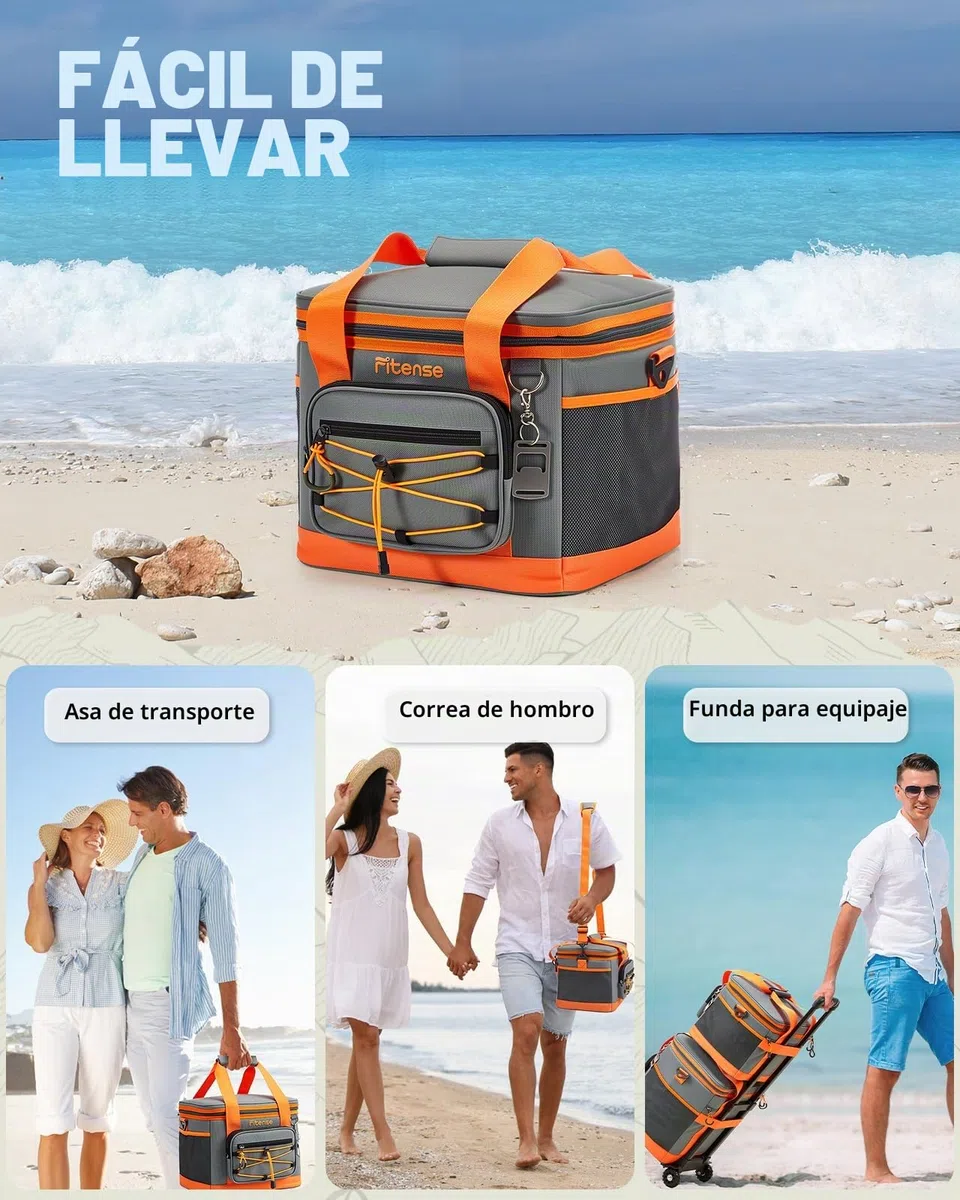 Bolsa Térmica Porta Alimentos 20/33L Plegable - Fitense Bolsa Comida Trabajo Impermeable con 4 Capas, Hielera Portátil para Playa, Viajes, Picnic, Camping, Grocery (30/50 Latas, 600D Oxford)