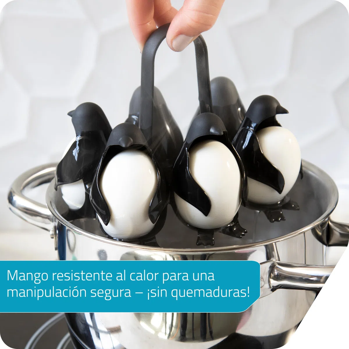 PELEG DESIGN Egguins – Cocedor y Porta Huevos en Forma de Pingüino, Almacena y Cocina 6 Huevos Frescos o Cocidos – Organizador Compacto para Nevera (Egguins)