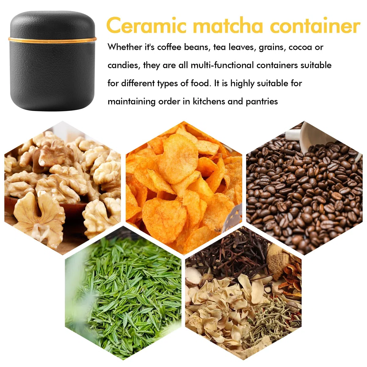 Tarro pequeño de cerámica de 160 ml, recipiente para matcha, recipiente de cerámica con tapa, recipiente de cerámica para té, recipiente de sal, bidón, cereales, alimentos en la cocina, color
