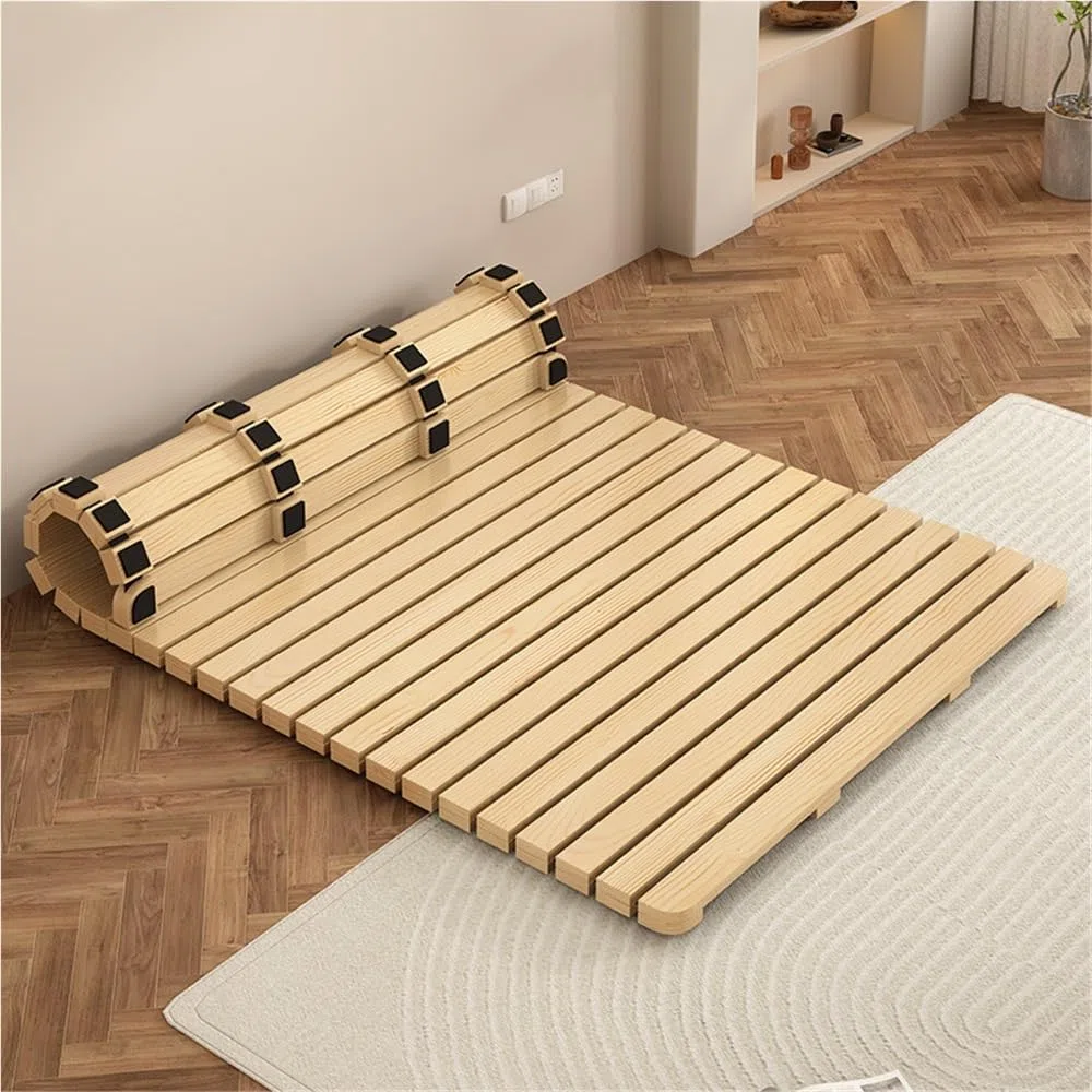 Futón portátil Enrollable de Madera Maciza, con Listones Plegables para Dormitorio y Sala de Estar, 190 x 90 cm, diseño Compacto, fácil de Guardar y Transportar.