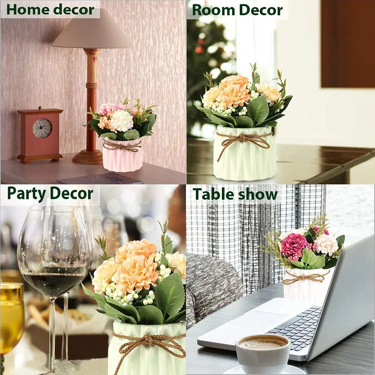 Lote de 2 Flores Artificiales Decorativas, Ramo de Flores Artificiales con florero, Planta Artificial en Maceta, Flores Artificiales, Hortensia de Seda para Boda, Oficina, Mesa de jardín