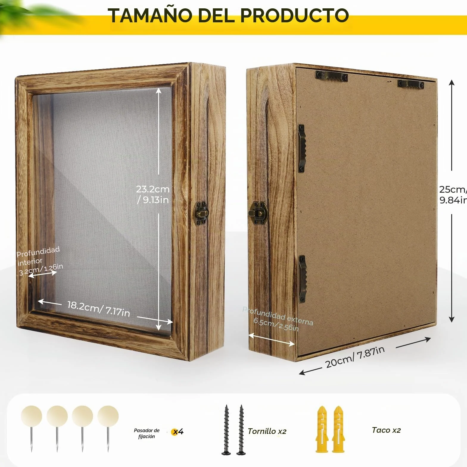 Marcos con Profundidad, Wood Shadow Box Frame, Marco Profundo de 25x20 cm para Pared o Mesa - Exhibidor 3D para Fotos, Flores, Arte y Objetos Sentimentales