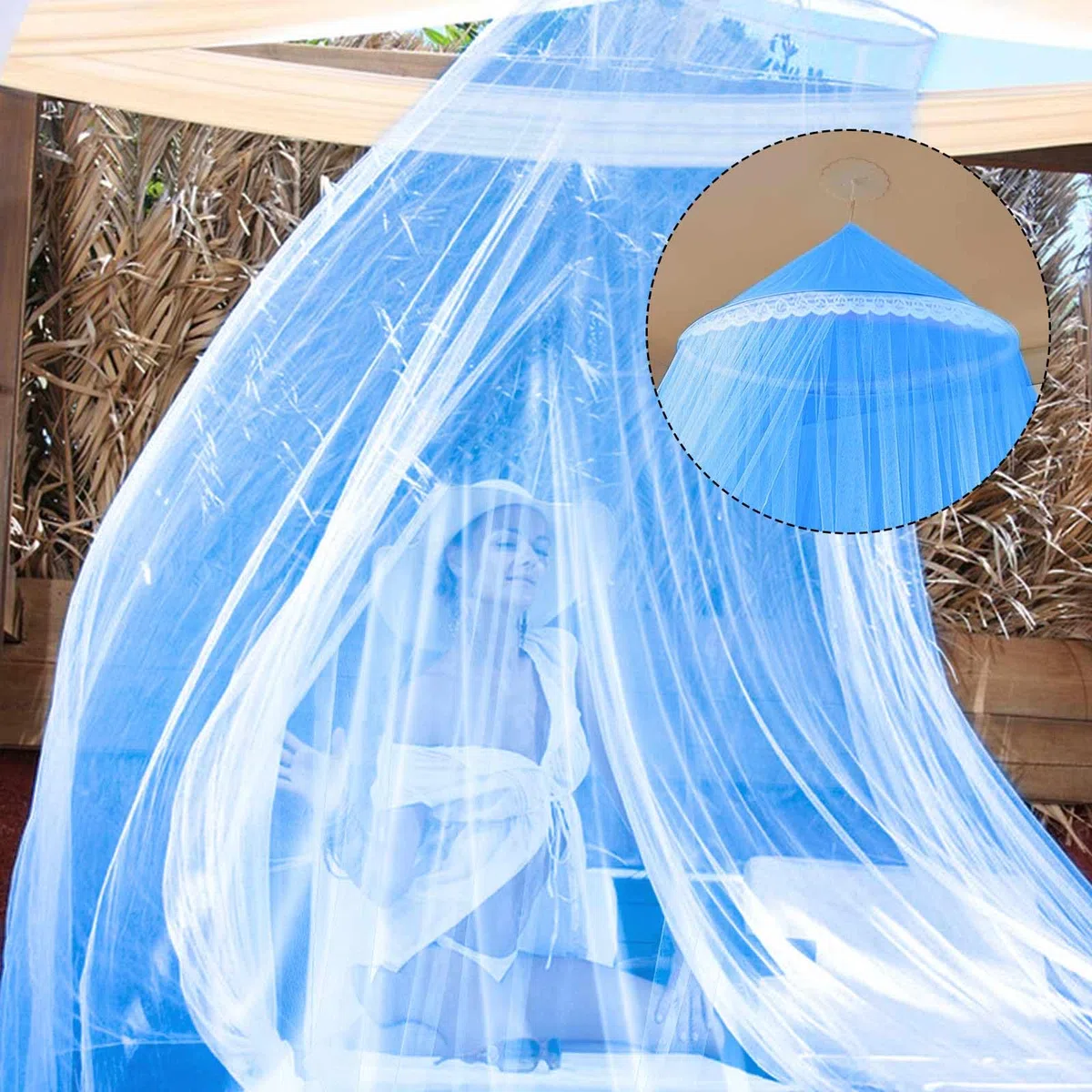 Mosquitera Cama 60x250x1100cm,Mosquitera para Cama,Dosel Cama Niña Azul,Mosquito Net para en Casa Interior al Aire Libre