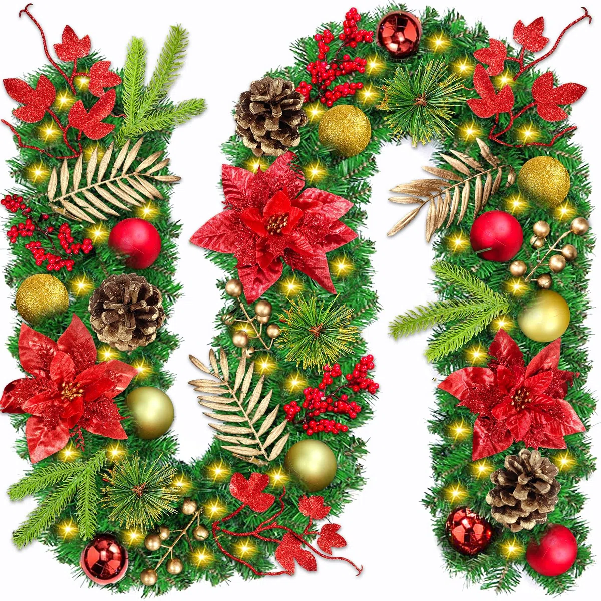 Guirnalda Navidad 270 cm con Luces - Adorno para Escaleras, Puerta, Ventana
