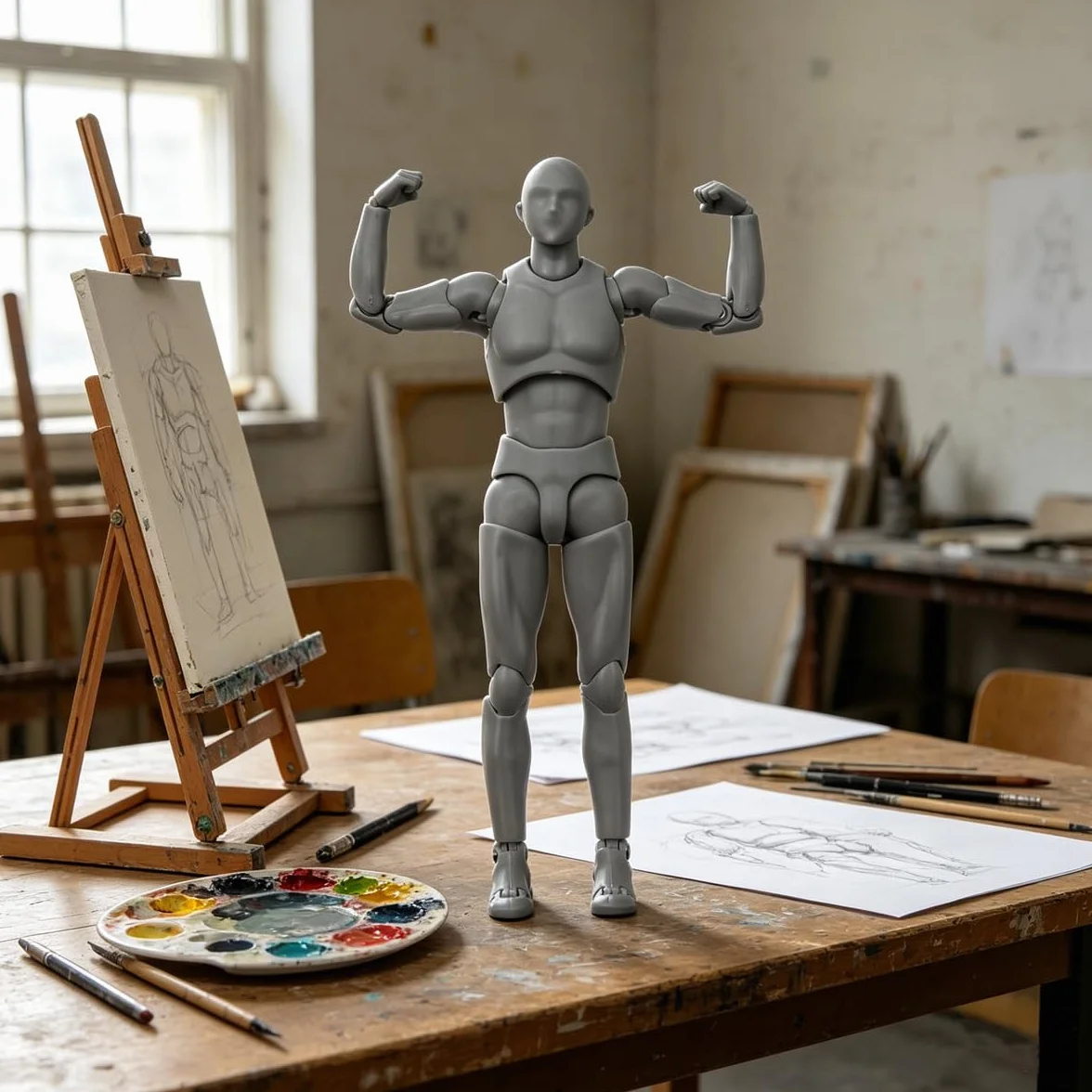 Riven Maniquíes flexibles, figuras de acción de PVC para artistas, modelo de dibujo con soporte de pedestal para dibujar, pintar, dibujar (gris macho)