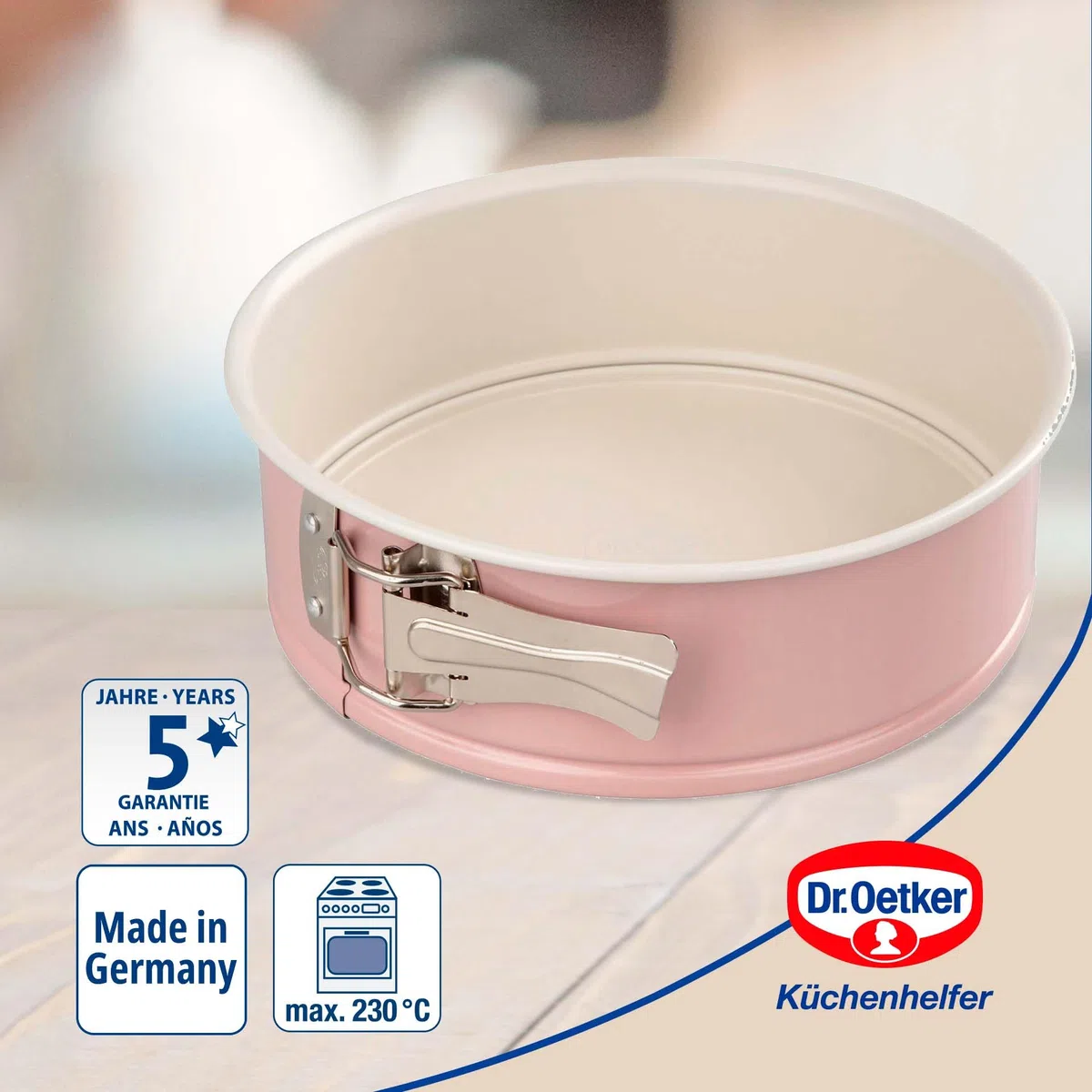 Dr. Oetker Molde de Horno Desmontable Ø 20 cm con Base Plana, Modern Baking Retro Design, Revestimiento Antiadherente Premium Bicolor Reforzado con Cerámica, Color: Rosa/Crema), 1 ud.
