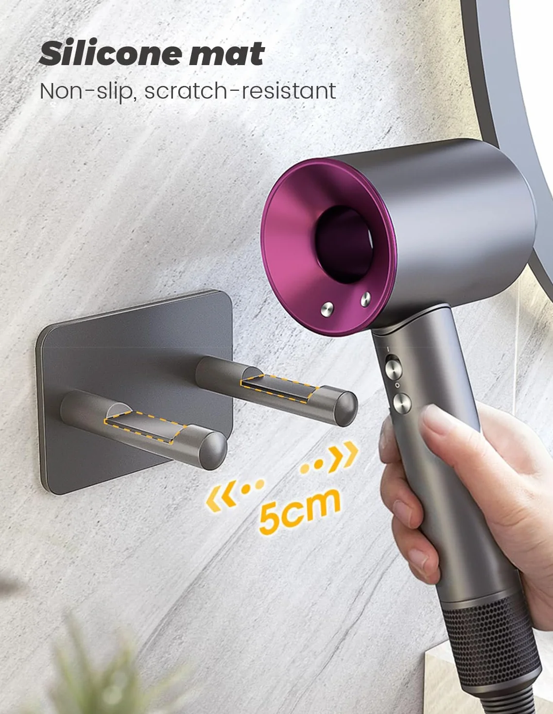 Soporte Secador Compatible con Dyson, Accesorios Secador Compatible con Dyson Supersonic con función de Almacenamiento de Cable y Capacidad para 2 boquillas. Fabricado en Aluminio