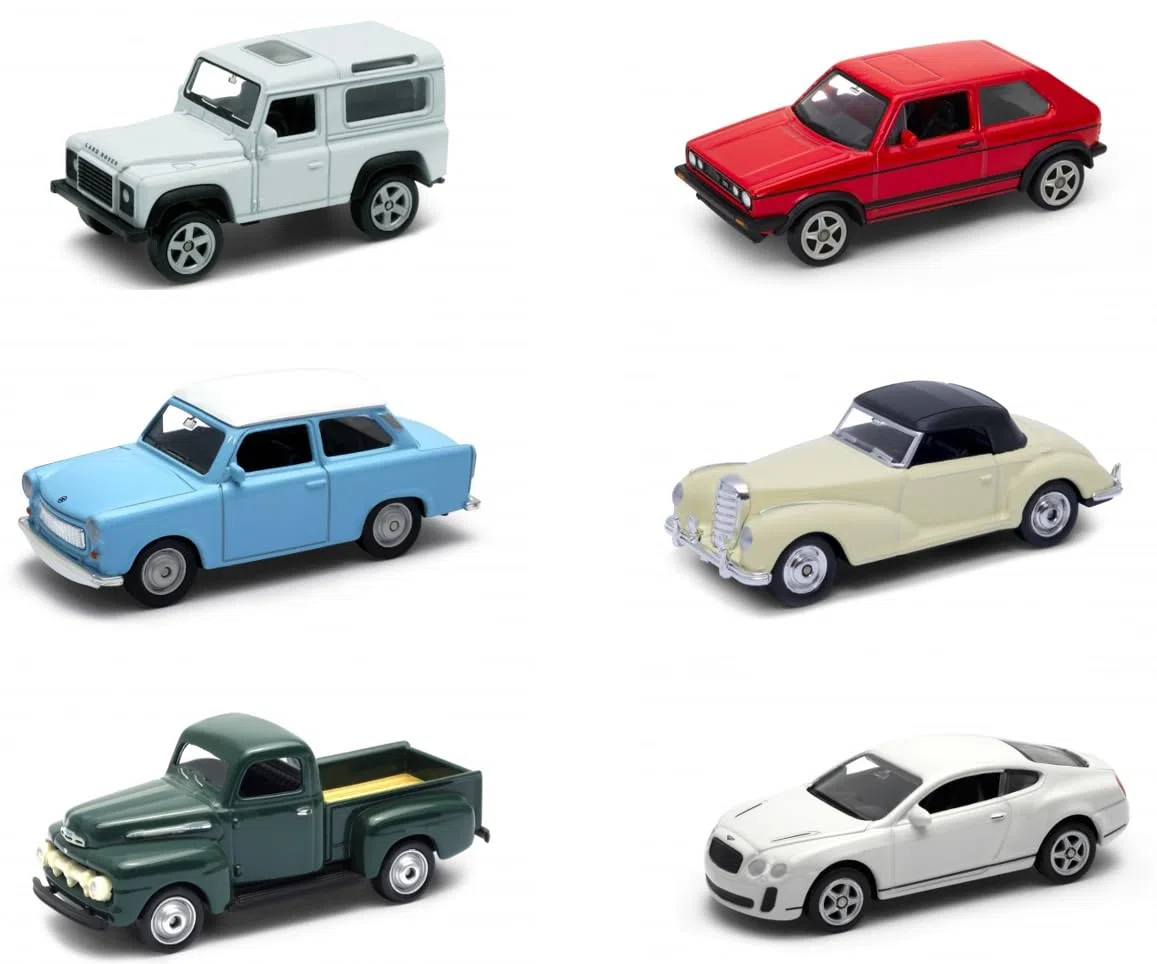 OPO 10 - Conjunto de 6 Coches en Miniatura, Escala 1:64, 7,5 cm (3 Pulgadas), compatibles con: Bentley, Mercedes, Ford, Land Rover, Volkswagen, Trabant - Welly LSUP7