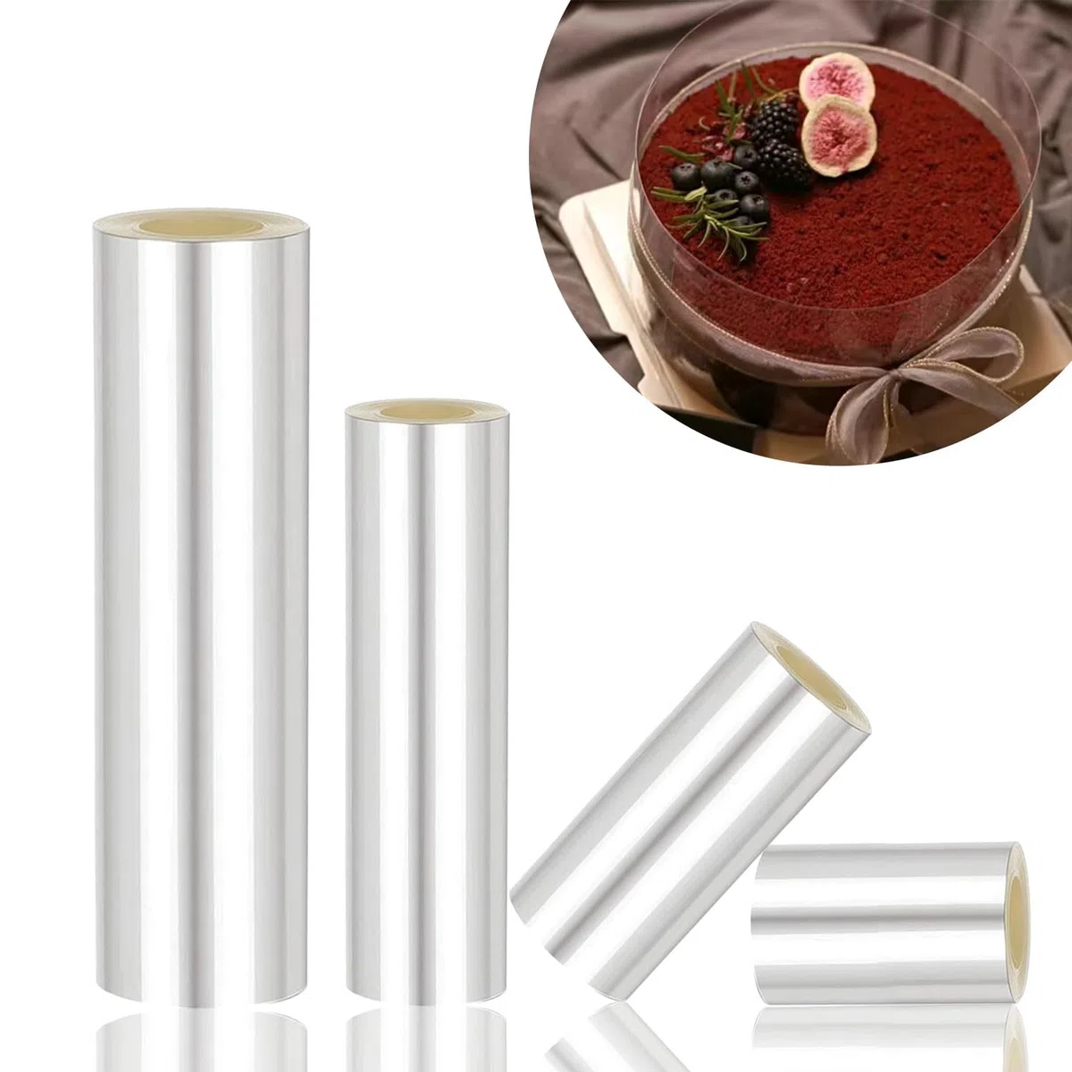 4 Rollo Acetato Transparente 8/10/15/20cm *10m Acetato ReposteríA LáMina Acetato Gruesas LáMina para Borde De Tartas para Tartas Mousse Chocolate