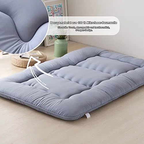 Futón japonés para suelo, plegable, extra grueso, transpirable, para suelo, cama de camping portátil, cama de invitados ideal para sofá, versátil y cómodo