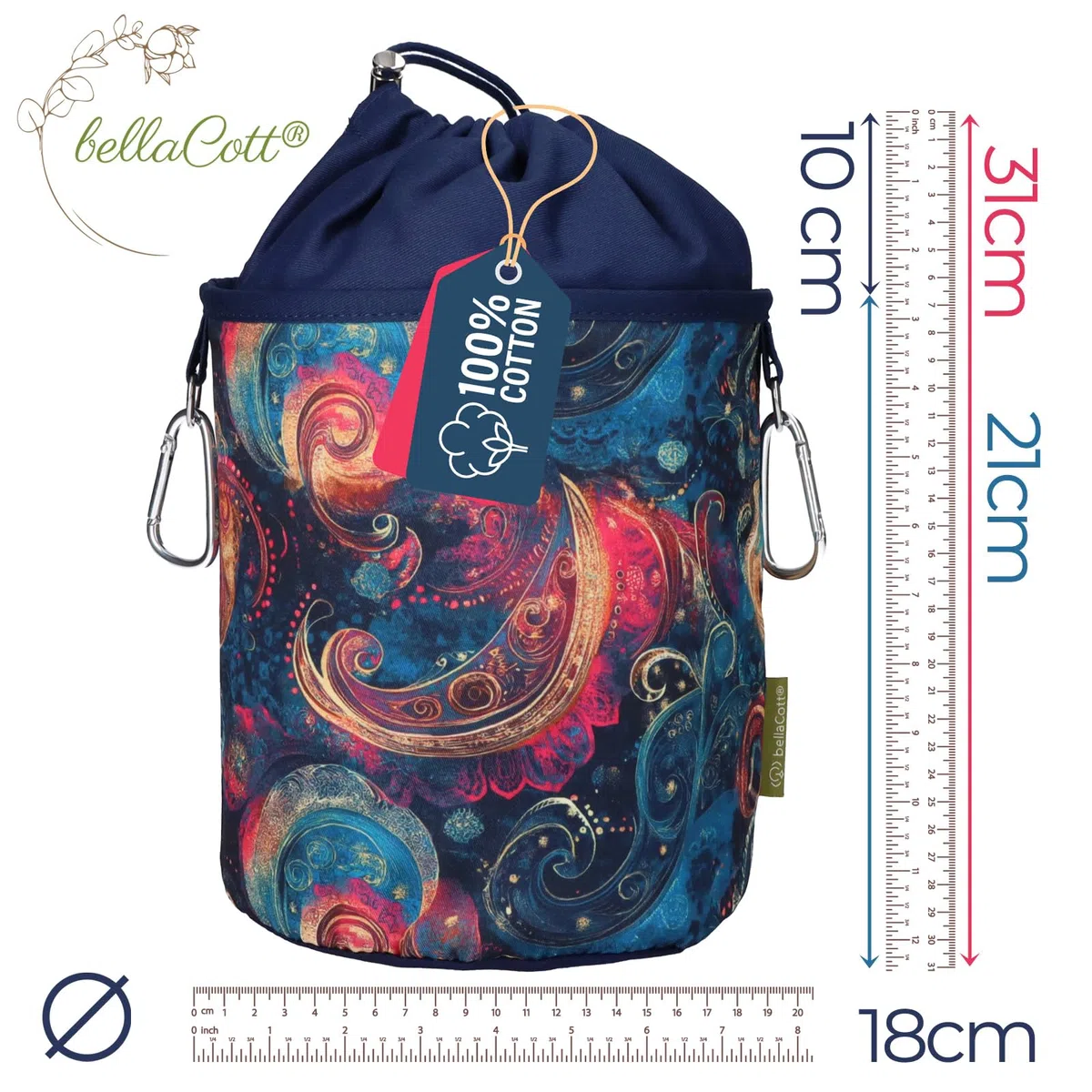 trendfinding Bolsa portátil para pinzas de la ropa, 18 x 31 cm, 100% algodón, con cordón y mosquetones, bolsa de almacenamiento para el hogar, jardín y camping