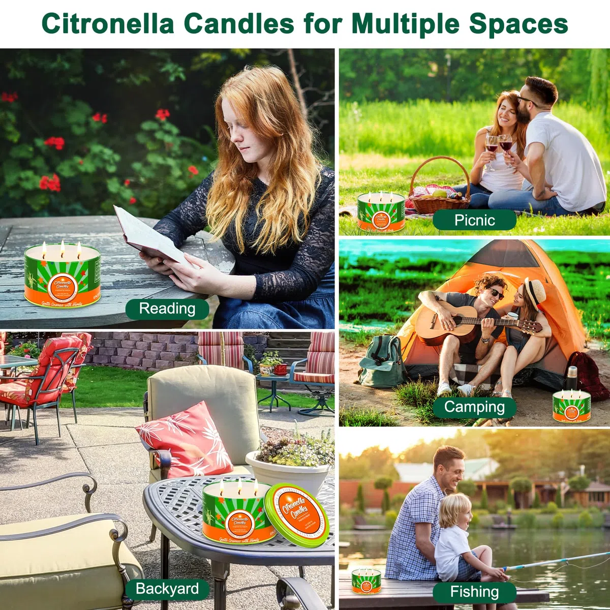 Aottom Vela de Citronela Grandes Jardín, Regalo Verano, 100% Natural Candle Cera de Soja, Velas Aromaticas para Exteriores/Interiores/camping/hogar, 2 * 14oz, 140H