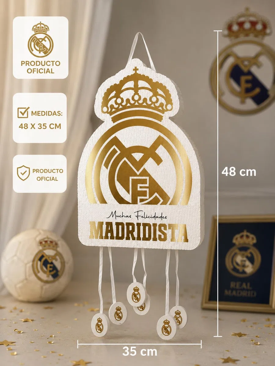 Piñata Temática del Real Madrid, Decoración para Fiestas, Ideal para Celebraciones y Cumpleaños